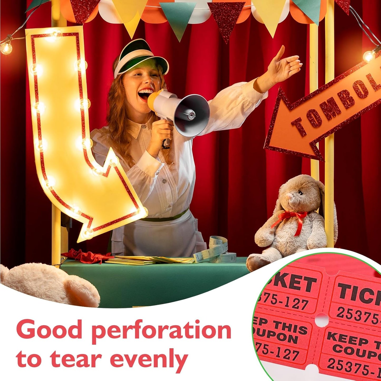 DGBDPACK 100 Raffle Tickets, 50/50 Double Ticket, Bold Numbers for Easy Reading, Ticket for Events, Entry, Class Reward & Prizes -Red