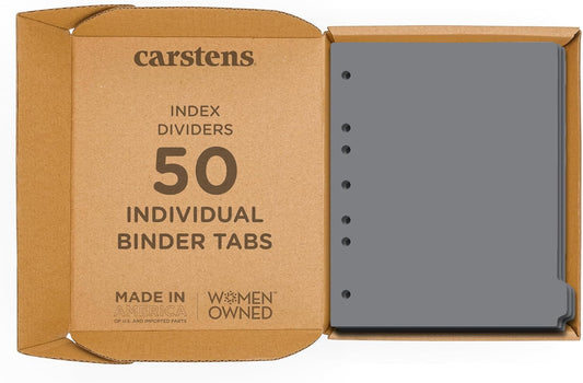 Carstens - Heavy Duty Plastic Ring Binder Dividers, Side Tab, 1/9 Cut, Tab 9 Position, US Letter, Gray, Case of 50, (2618-09CS) - Ideal Medical Chart Dividers or Index Tabs for 3 Ring Binders