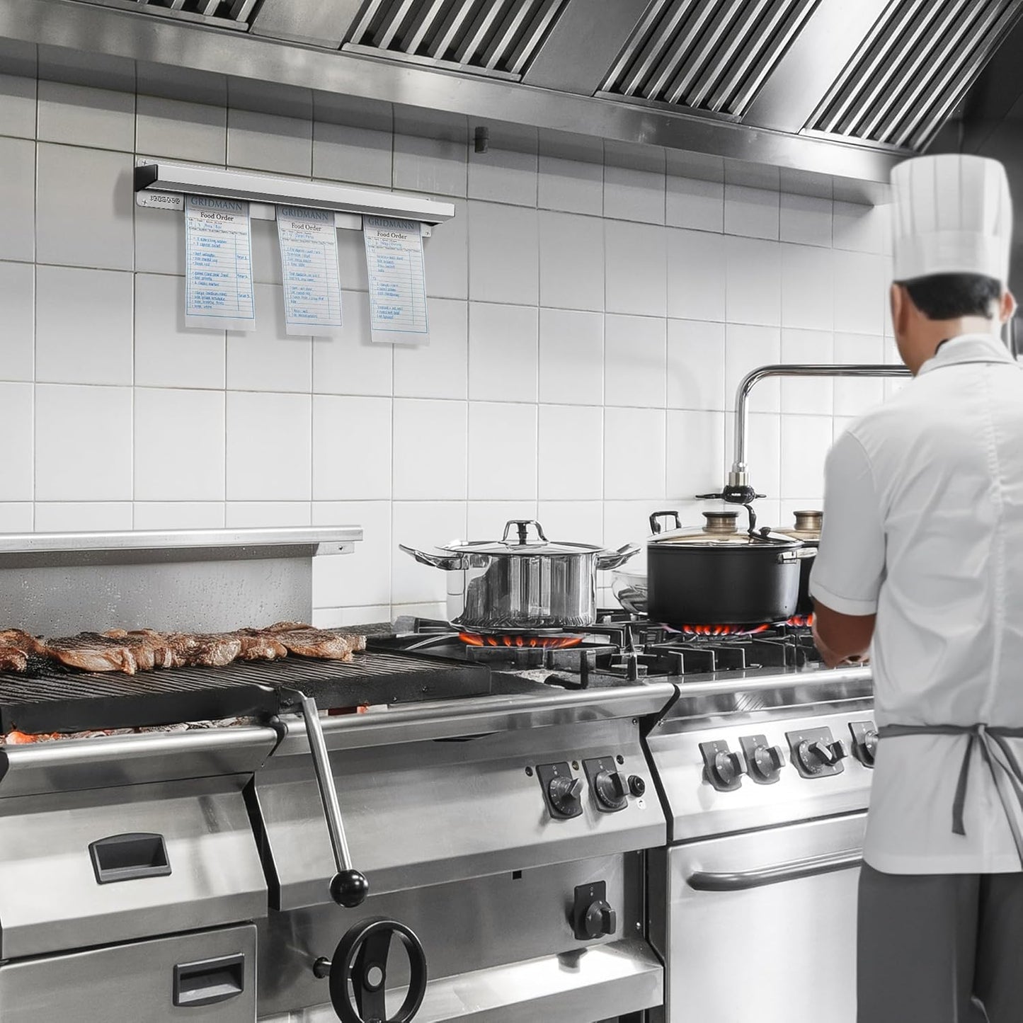 GRIDMANN 18-inch Slide Check Rack, Aluminum Restaurant Ticket Holder for Commercial Kitchen Food Orders