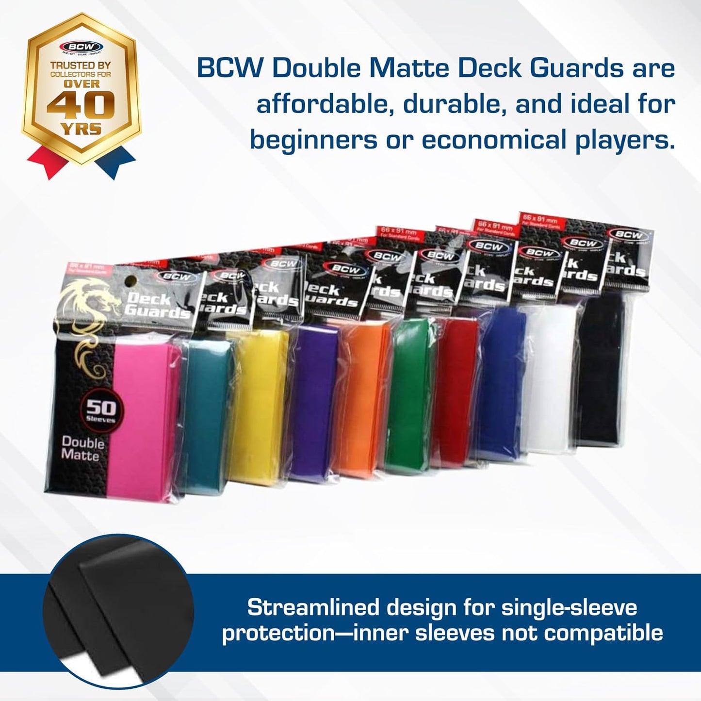 BCW Deck Guard - Double Matte Card Sleeves | 500 Count Box (10 Packs of 50 Sleeves) |Acid-Free, No PVC | Fits 2.5" x 3.5" Game Cards | Archival Safe Sleeves for Card Protection (Green)