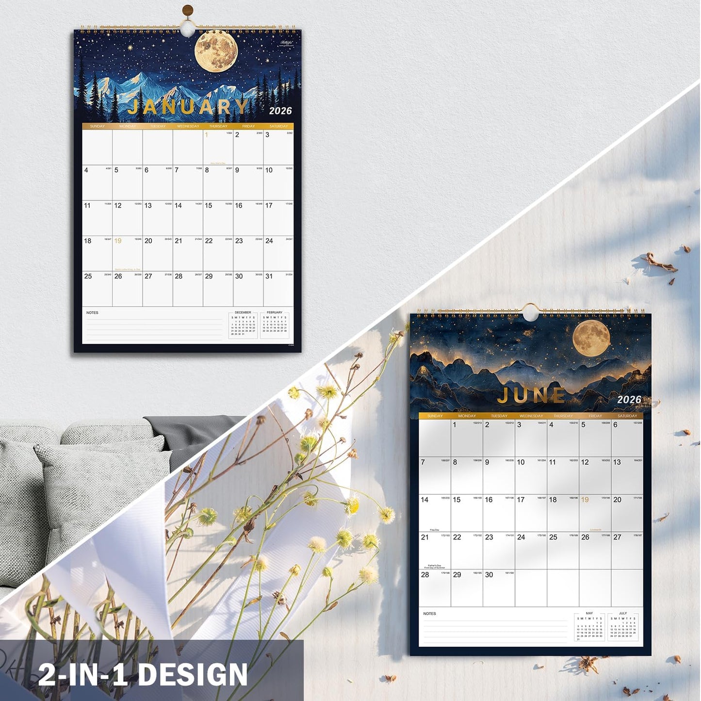 2026 Wall Calendar - 2026 Calendar, JAN 2026 - DEC 2026, 12" x 17", Large Calendar 2026 with Twin-wire Binding, Notes, Perfect 2026 Wall Calendar 12 Month for Organizing