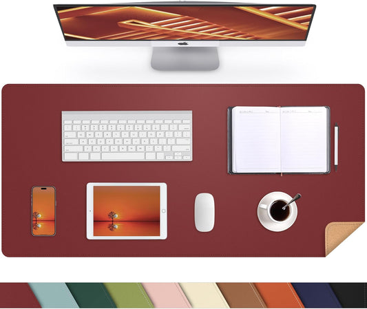 Desk Mat 31.5" x 17" Leather Desk Pad Protector with Natural Cork & PU Leather, Non-Slip Office Desk Mat, Double-Sided Large Mouse Pad, Waterproof Desk Pad for Office&Home (red)
