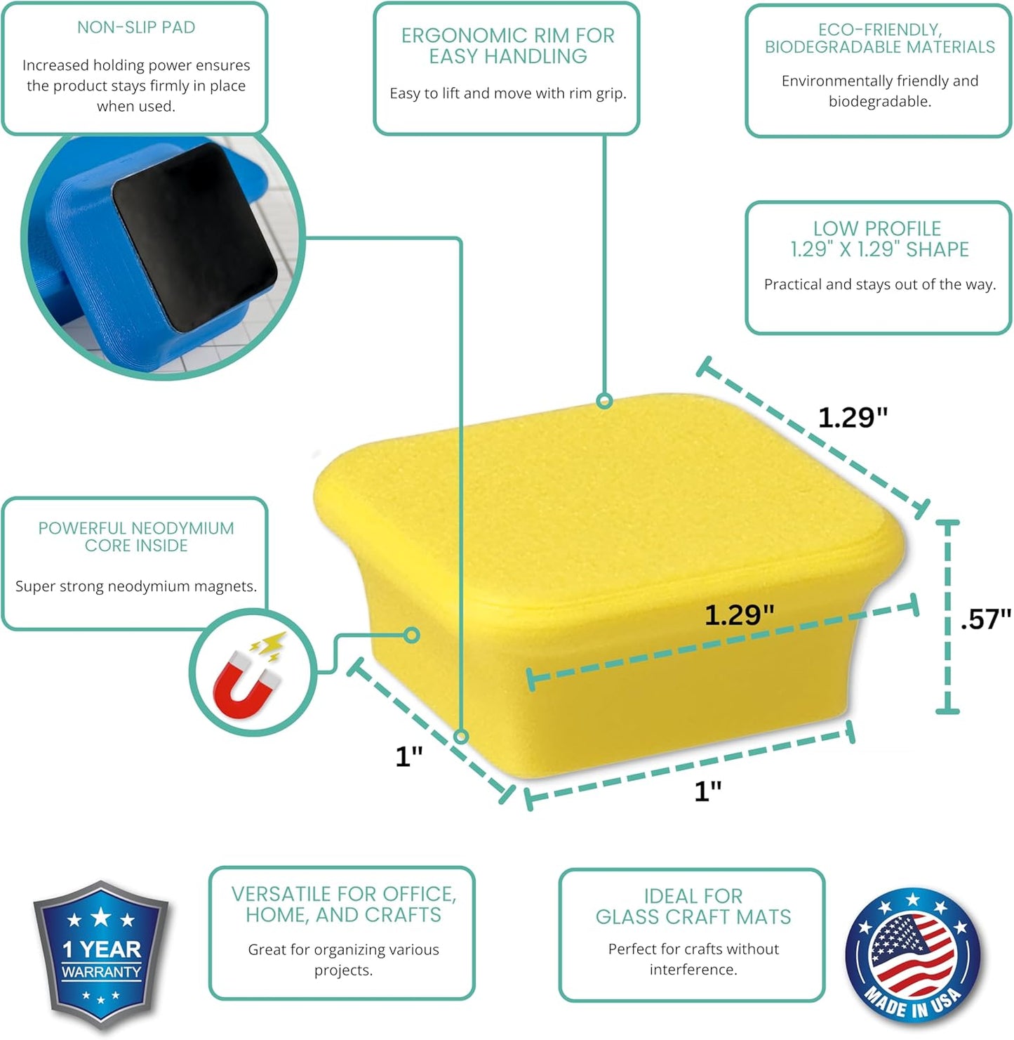 Glassboard Studio MiniBar Magnet - Strong Neodymium Rare Earth Magnets for Fridge, Whiteboard, Locker & Magnetic Glassboards - Crafting & Office Use - Strong Fridge Magnets (Sunshine Yellow, 2)