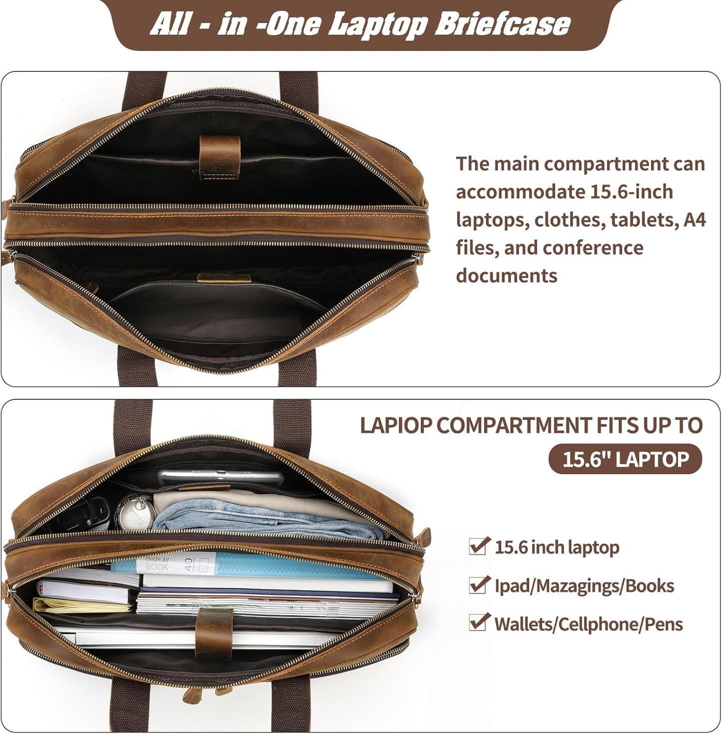 Jack&Chris Leather Briefcase for Men,Business Travel Laptop Messenger Bags