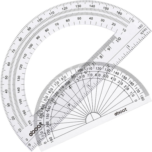 EBOOT 2 Pcs Plastic Protractor Clear 180 Degrees Transparent Protractor for Geometry, 4 Inch and 6 Inch