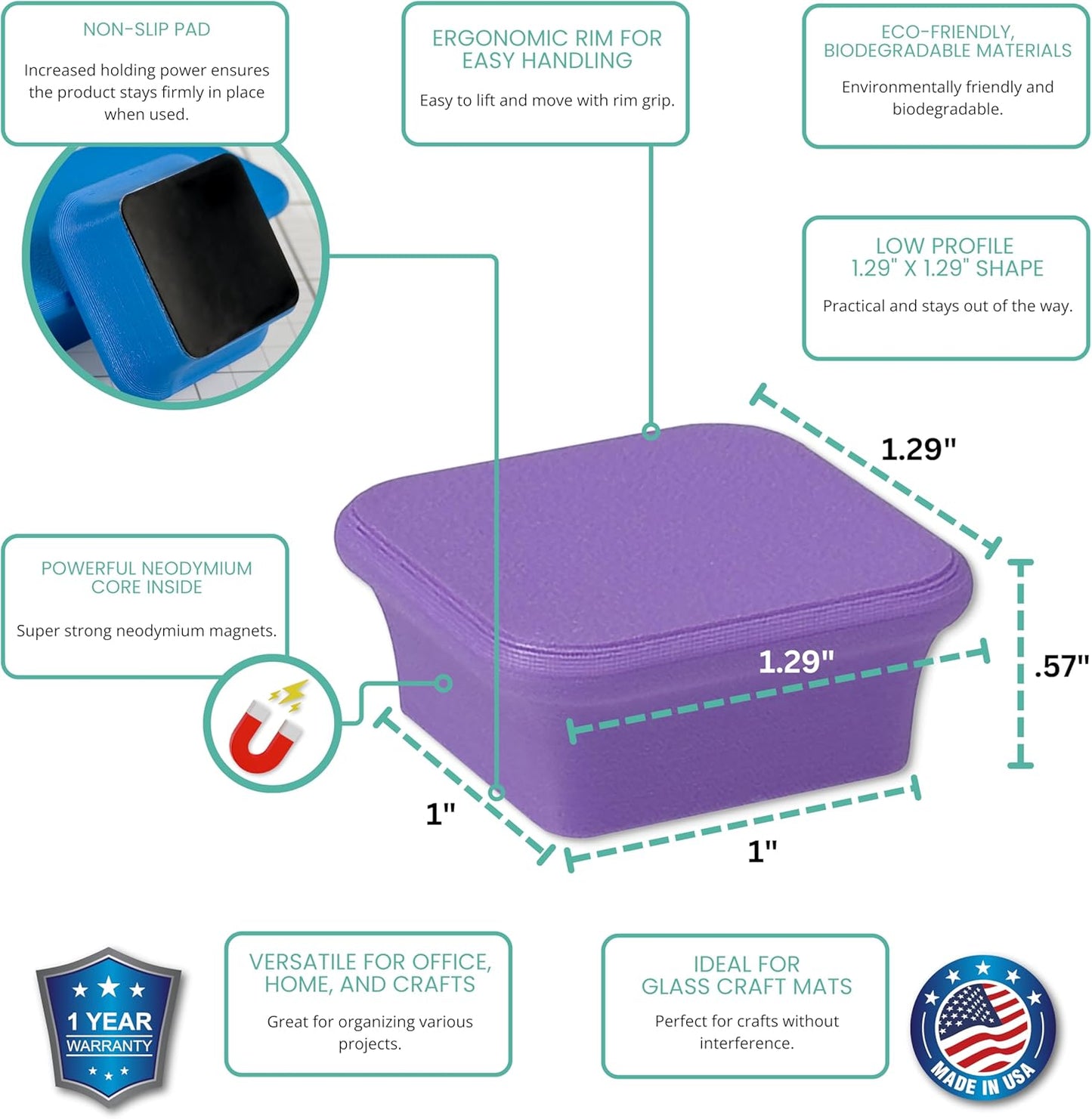 Glassboard Studio MiniBar Magnet - Strong Neodymium Rare Earth Magnets for Fridge, Whiteboard, Locker & Magnetic Glassboards - Crafting & Office Use - Strong Fridge Magnets (Periwinkle Purple, 12)