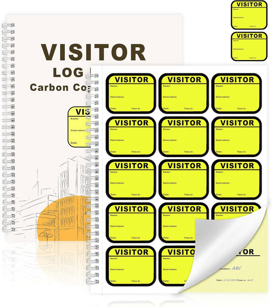 1 Pack of 225 Visitor Badges Registry Log with Carbon Copy Visitor Stickers Letter Size Visitor Log Book Extras Protecting Privacy Pages Spiral-Bound Self Visitor Badges Guest Register Book (1)