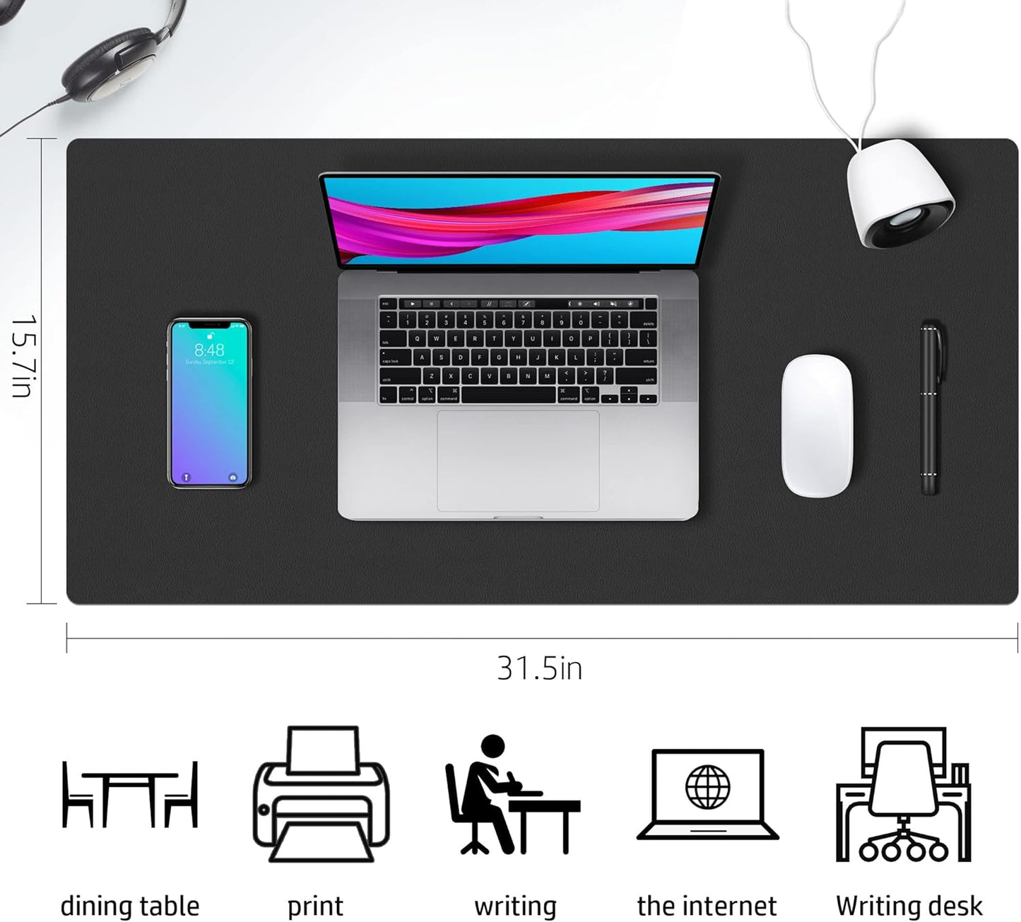 Aothia Double-Sided PU Leather Desk Pad - Non-Slip Large Mouse Pad & Desk Mat for Office, Home - Waterproof, Easy to Clean, Durable Dual-Sided Surface (31.5" x 15.7", Black)