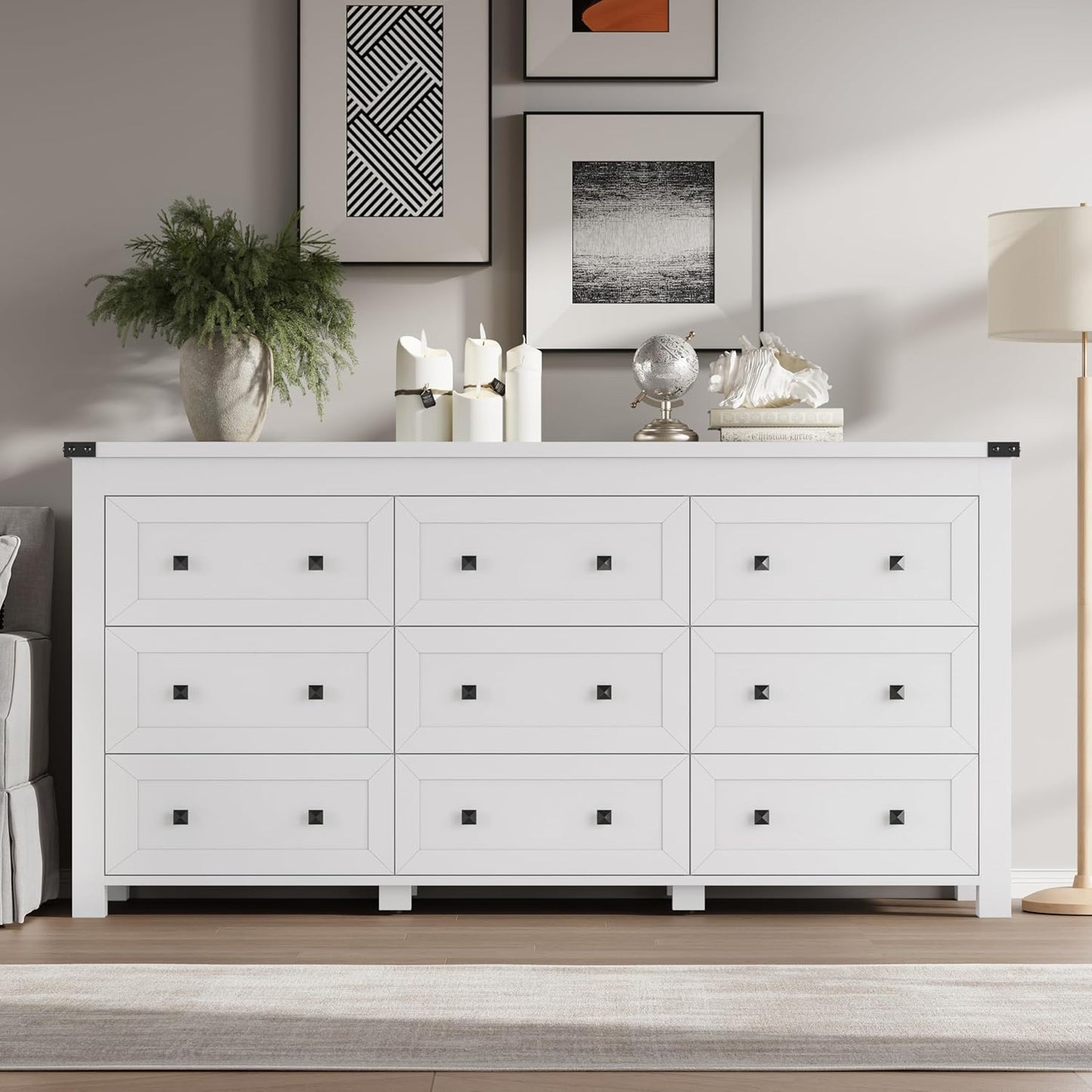 9-Drawer Dresser, Modern Wooden Storage Chest of Drawers, Dresser TV Stand, Wood Drawer Organizer with Metal Handles for Bedroom, Living Room, Hallway