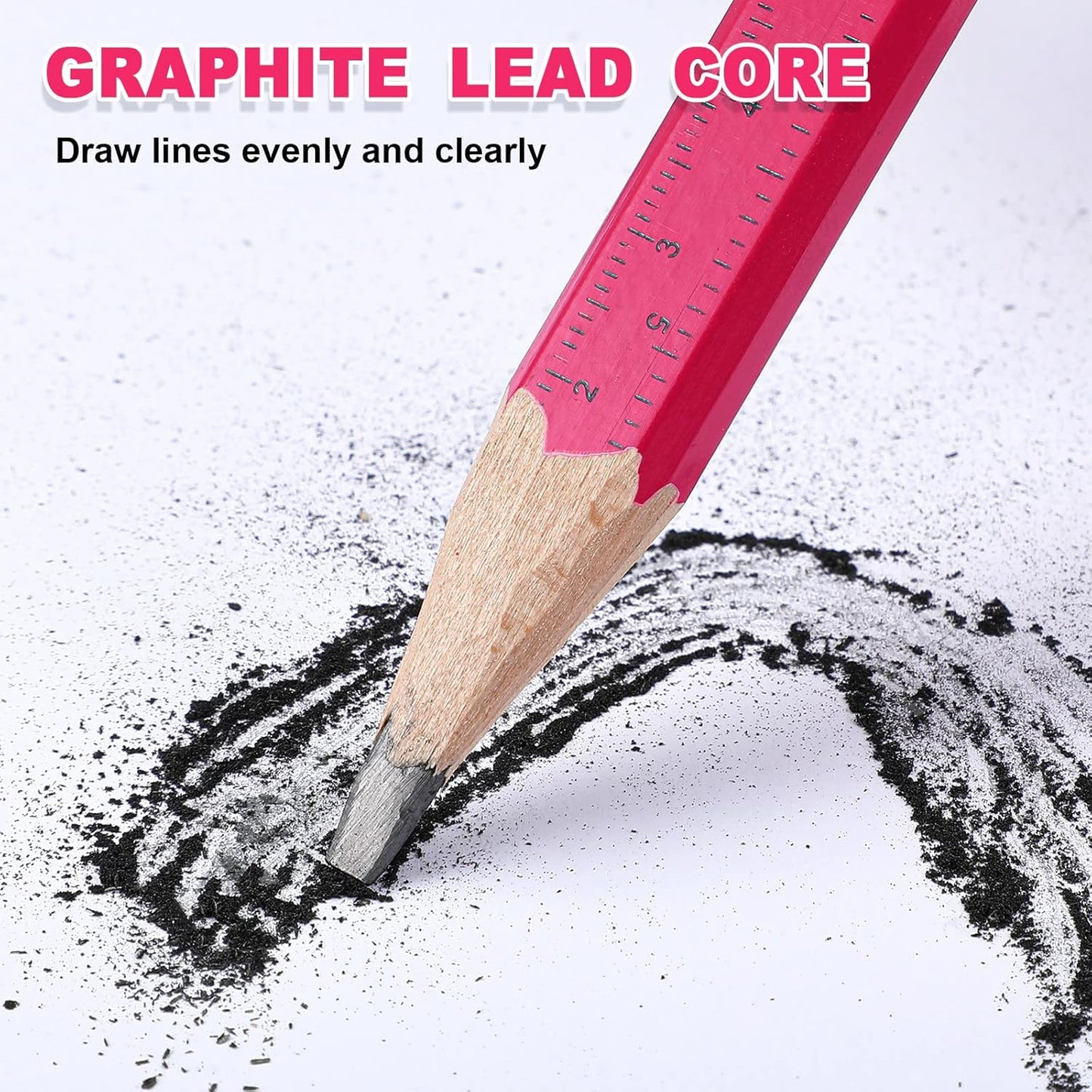Honoson 200 Pcs Flat Construction Pencils with Printed Ruler Wood Graphite 2 Pcs Carpenter Pencil Sharpener for Woodworking Marking Tool(Pink)