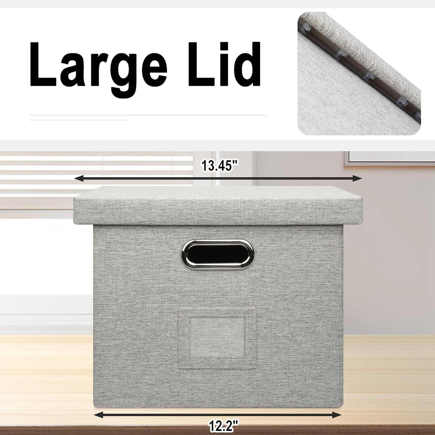 File Organizer Box, Decorative Storage Filling Box with Lid for Letter Legal Size Hanging Folders Collapsible Linen File Folder Box Office Document Storage Filing Bin, Beige 4 Pack