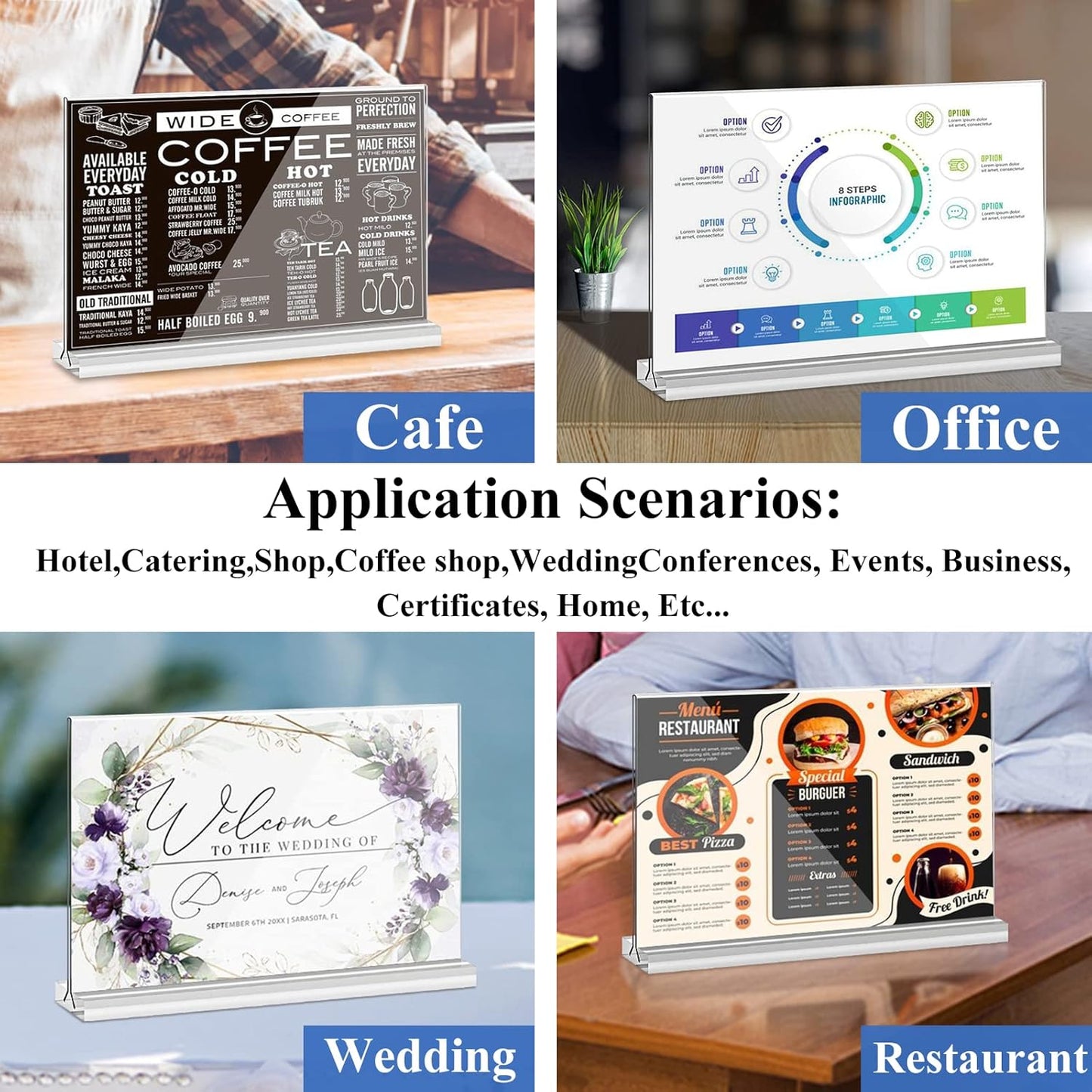 Acrylic Sign Holder 8.5 x 5.5 Horizontal, 8Pack Double-Sided Standup Table Top Clear Sign Holders, T Shape Plastic Acrylic Picture Frame Menu Flyer Paper Holder Display Stands for Office Store Wedding