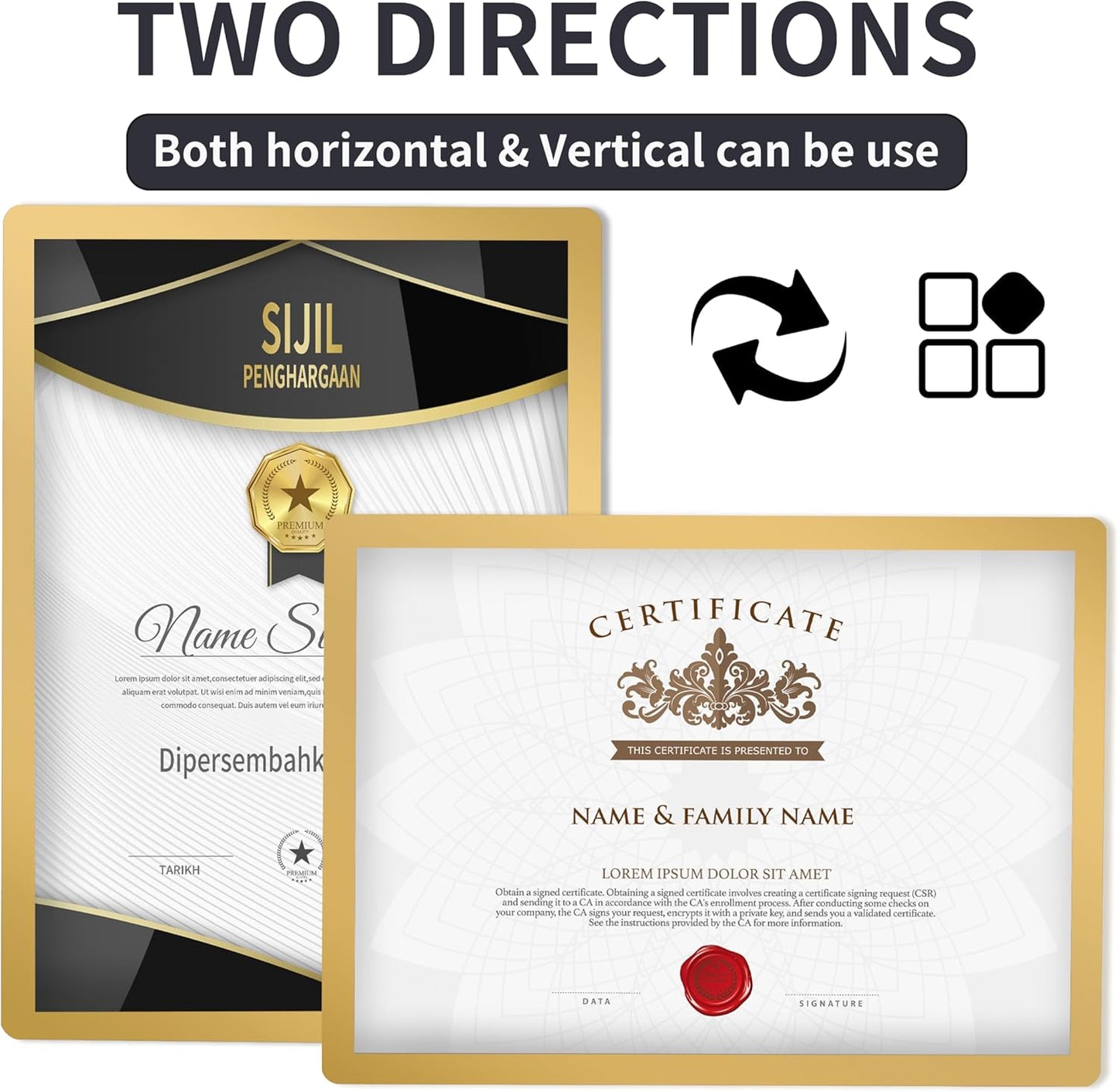 8.5x11 Wall Sign Holder Floating 3 Pack, Self-Adhesive Display Frame for Document/Poster/Paper Office/Store/Wall Mounted for Door/Window Display Holder with Horizontal and Vertical (Gold)