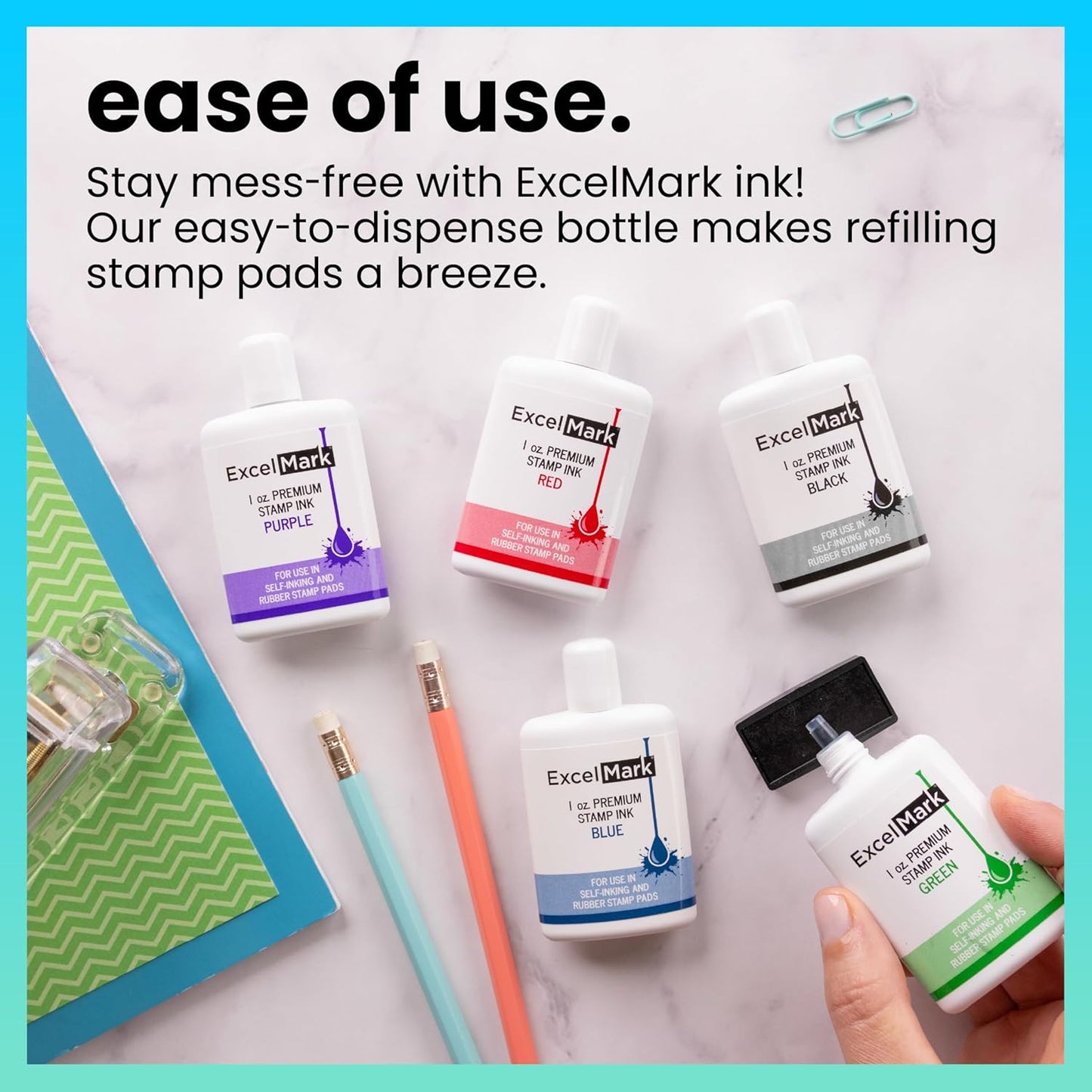ExcelMark Premium Self-Inking Stamp Refill Ink - 1 oz. (Black)