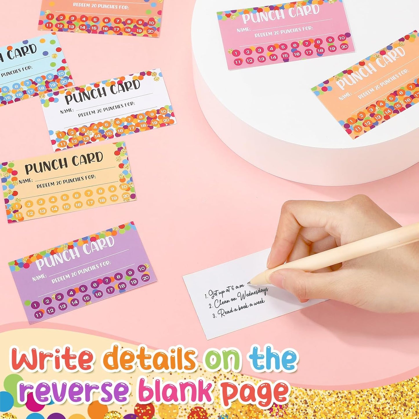 Fumete 400 Pcs Punch Cards for Classroom Reward Cards Behavior Incentive Loyalty Awards for Kids Students Teachers School Business, 8 Styles, 3.5 x 2 in(20 Polka Dots Punches Style)