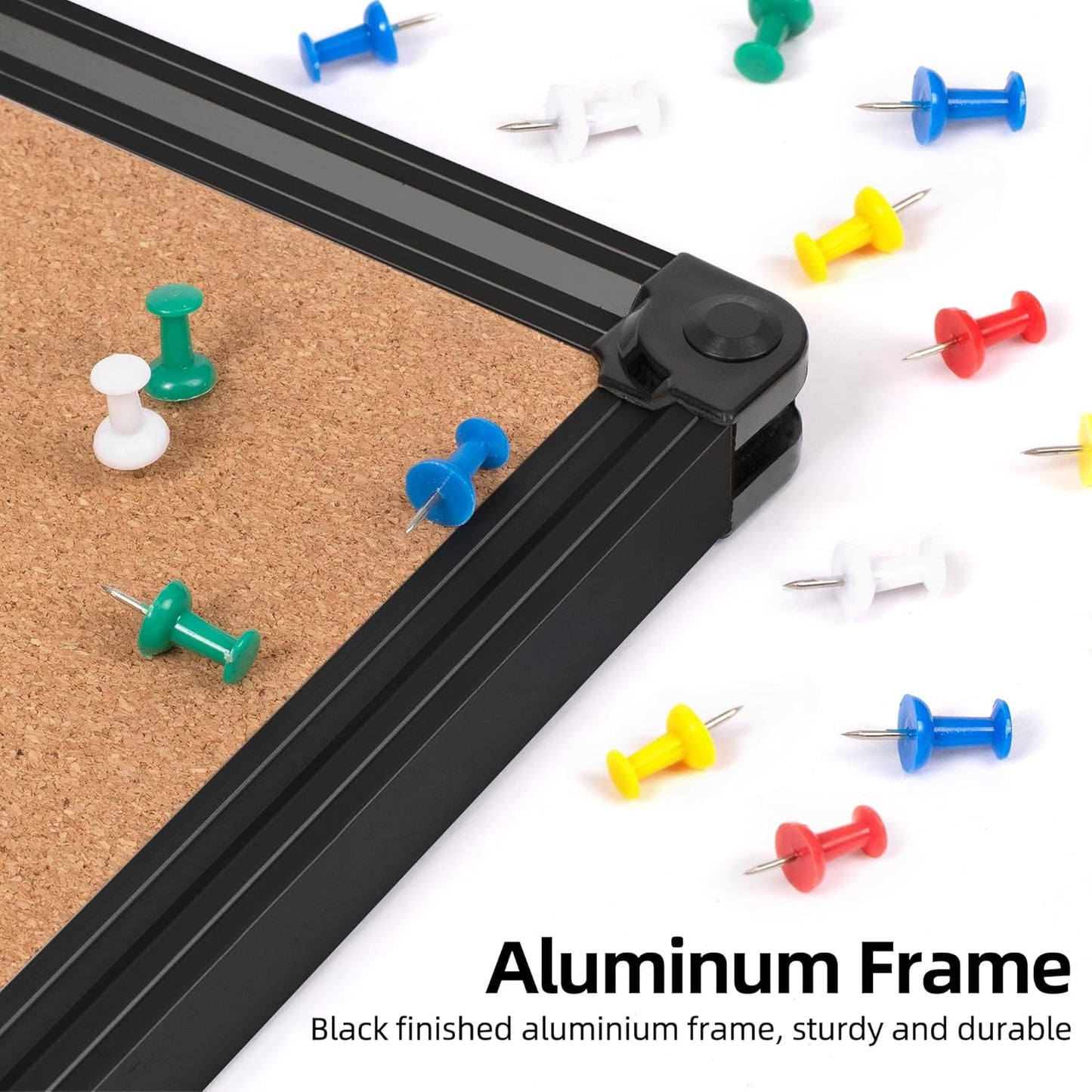 Board2by Extra Large Cork Bulletin Board 48" X 48", Black Aluminum Framed 4'x4' Corkboard for Wall, Wall Mounted Notice Pin Board with 18 Push Pins for School, Home & Office