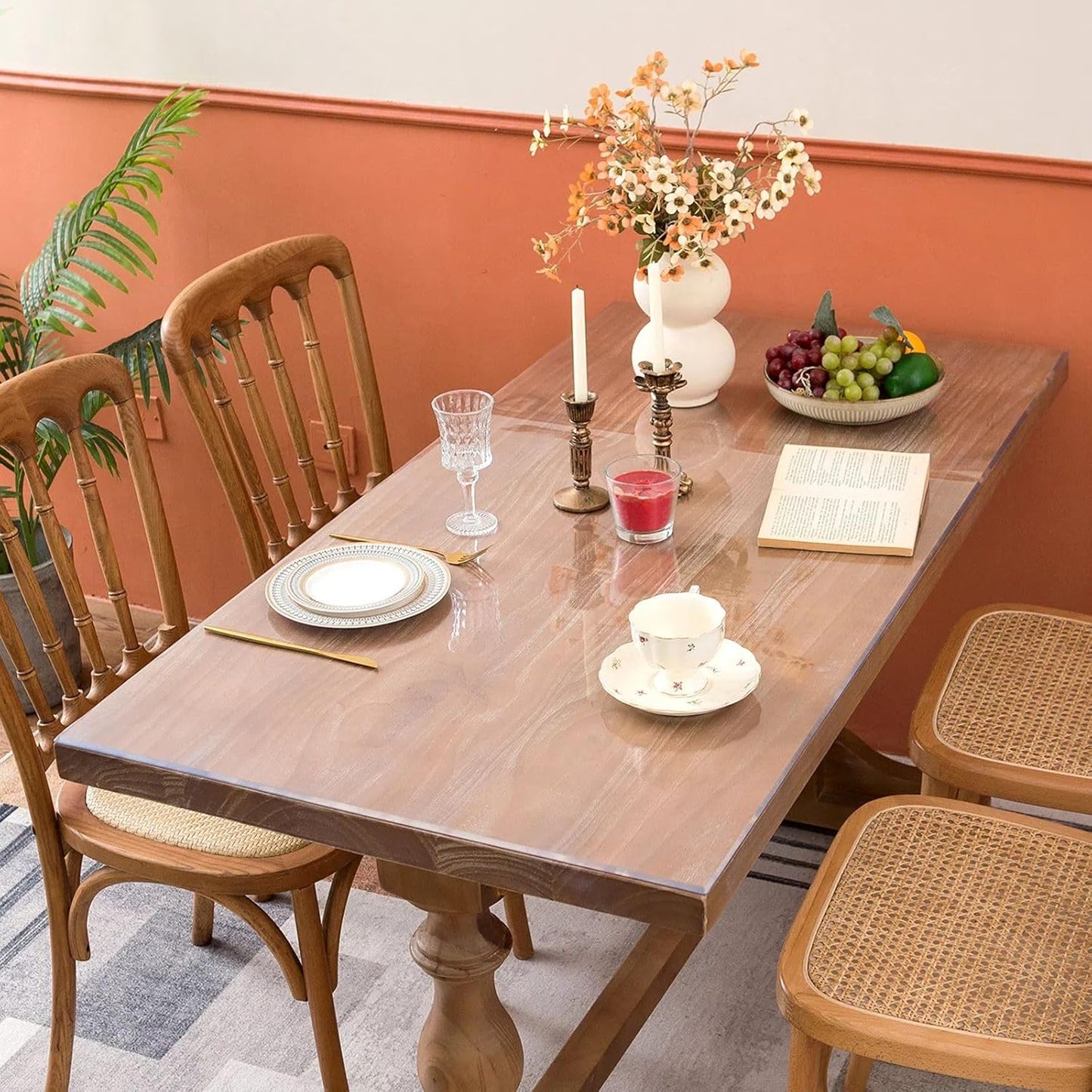 Clear Table Cover Protector 38 x 60 Inch, 2mm Thick Table Protector for Dining Room Table, Clear Plastic Table Cover, Pad Mat for Kitchen, Writing Desk Pad for Desktop