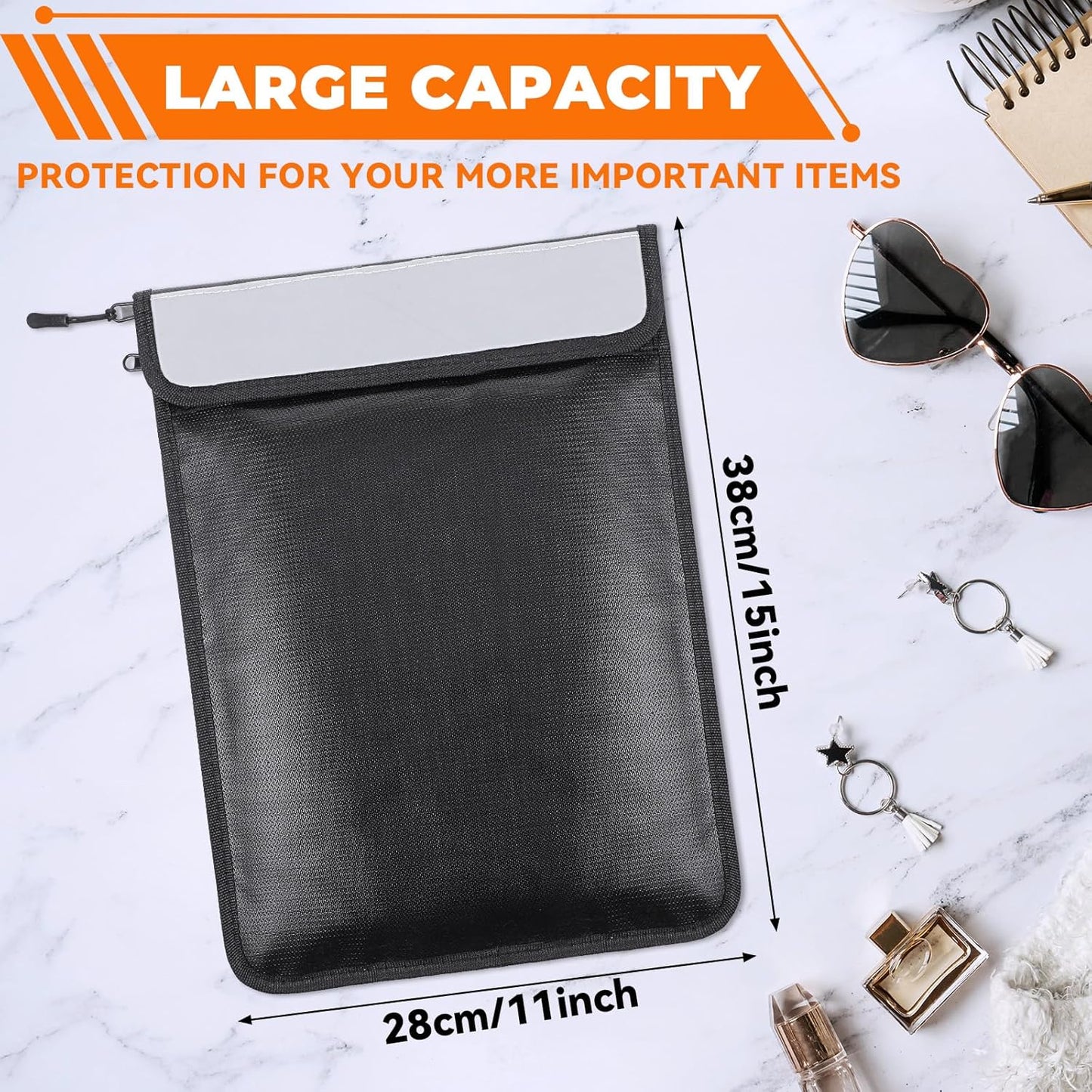 1 Pcs 5200°F Upgraded Fireproof Document Bag, Fire and Water Resistant Bag with Zipper for Documents, 15 x 11 Inch Waterproof Fireproof Money Bag for Important Document Storage Organizer(Black)