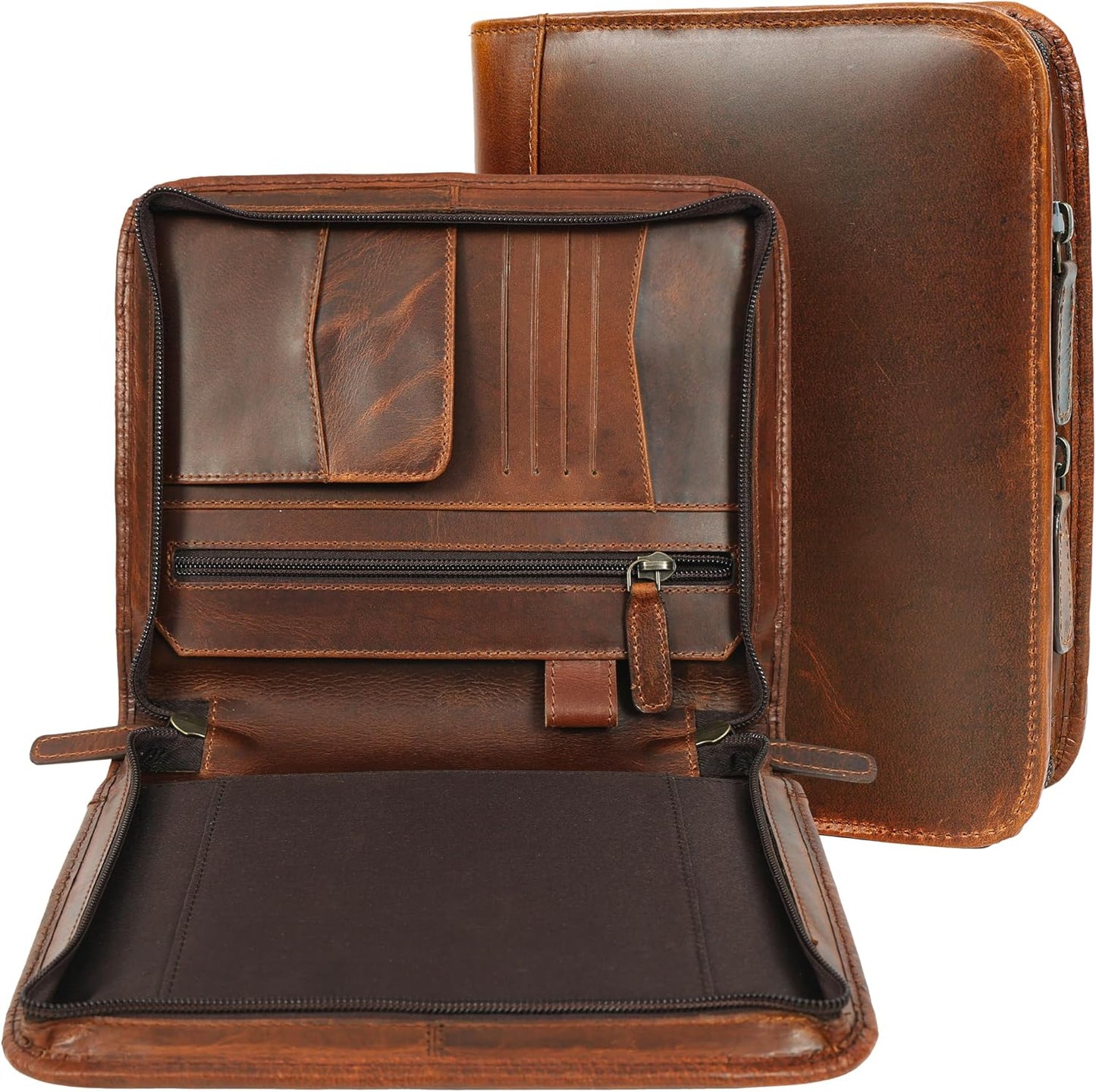 ELIZO Leather Portfolio Leather Padfolio Folio A5 Notebook Cover Work Folder Business Portfolio Organizer Binder Men Women Small Antique