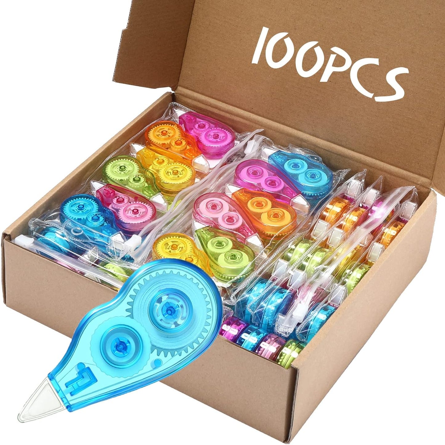 Chivao 100 Pack Mini Correction Tape Bulk Ink Corrector Eraser Tape Set Cute Aesthetic Colorful Instant Correction Applicator for Office School Student Stationery Supplies, 0.2 x 158 Inch(Rainbow)
