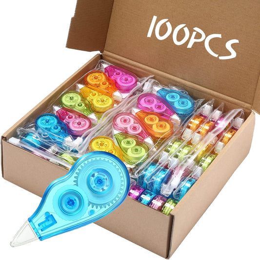 Chivao 100 Pack Mini Correction Tape Bulk Ink Corrector Eraser Tape Set Cute Aesthetic Colorful Instant Correction Applicator for Office School Student Stationery Supplies, 0.2 x 158 Inch(Rainbow)