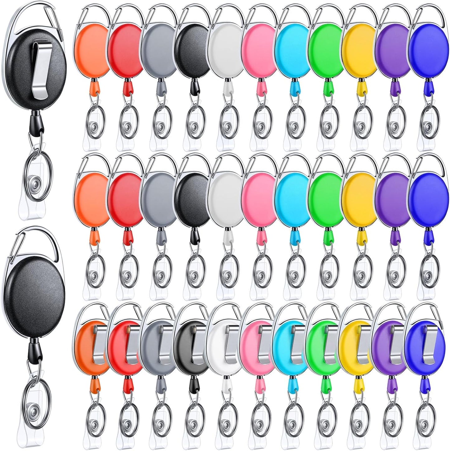 Honoson 30 Pcs Heavy Duty Retractable Badge Reels Batch ID Badge Holder Retractable Clip Bulk Key Holder with Ring for Office Worker Employee, Doctor Nurse Gifts (Cute Color)