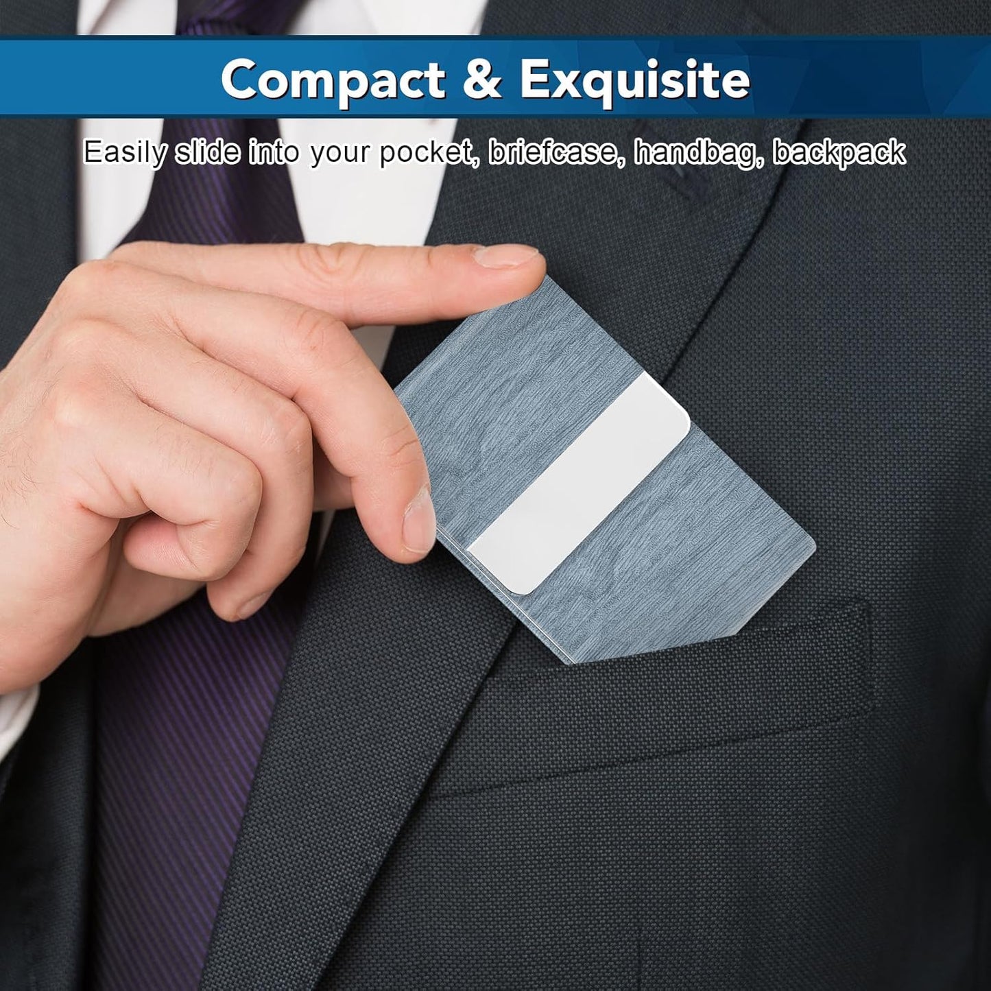 Business Card Holder with Ultra Slim Design, Business Card Case with Premium PU Leather, Suit Pocket Metal Card Holder for Women/Men, Magnetic Closure Quick Access Cards