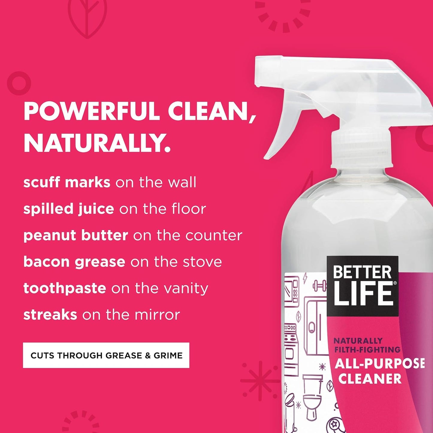 Better Life Multi Surface Cleaner - Plant Derived Cleaner Spray, Non-Toxic All Purpose Cleaners, Eco-Friendly Non Toxic Cleaning Supplies for Home, Currant and Citrus Scent, 32 Fl Oz