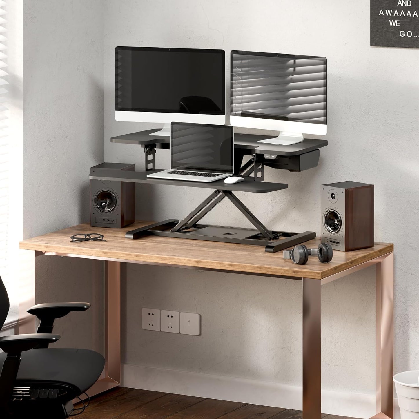 FLEXISPOT 35 inch Electric Standing Desk Converter, Motorized Stand up Desk Riser, Monitor and Laptop Workstation with Wide Keyboard Tray, Black