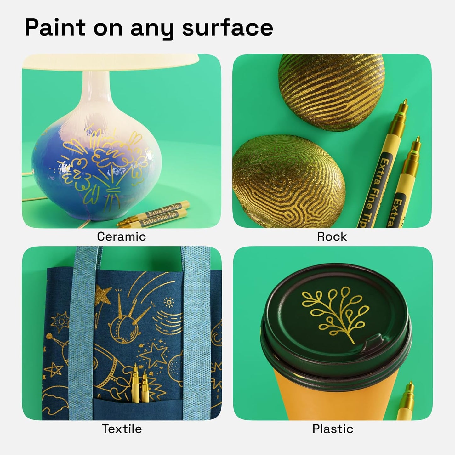 ARTISTRO 2 Gold Permanent Marker - Waterproof Markers for Tire, Fabric, Rocks, Glass, Ceramic, Wood, Paper - Oil Based Paint Pens - Extra-Fine Tip 0.7mm