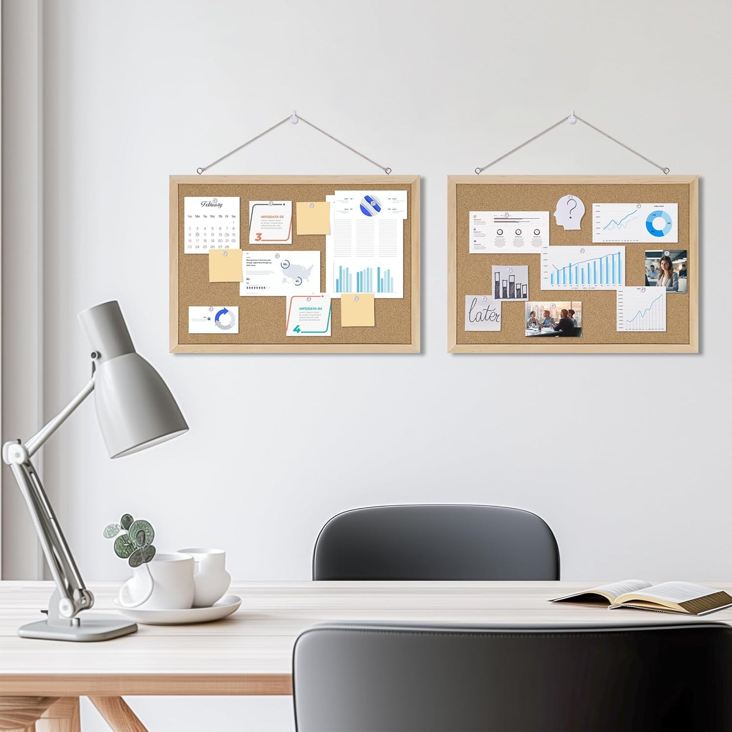 Cork Board Bulletin Board 2 Pack,17"X12" Cork Board for Office with Pin Oak Wood Boards,Hanging Corkboards for Office Home School Message Board or Vision Board Decoration