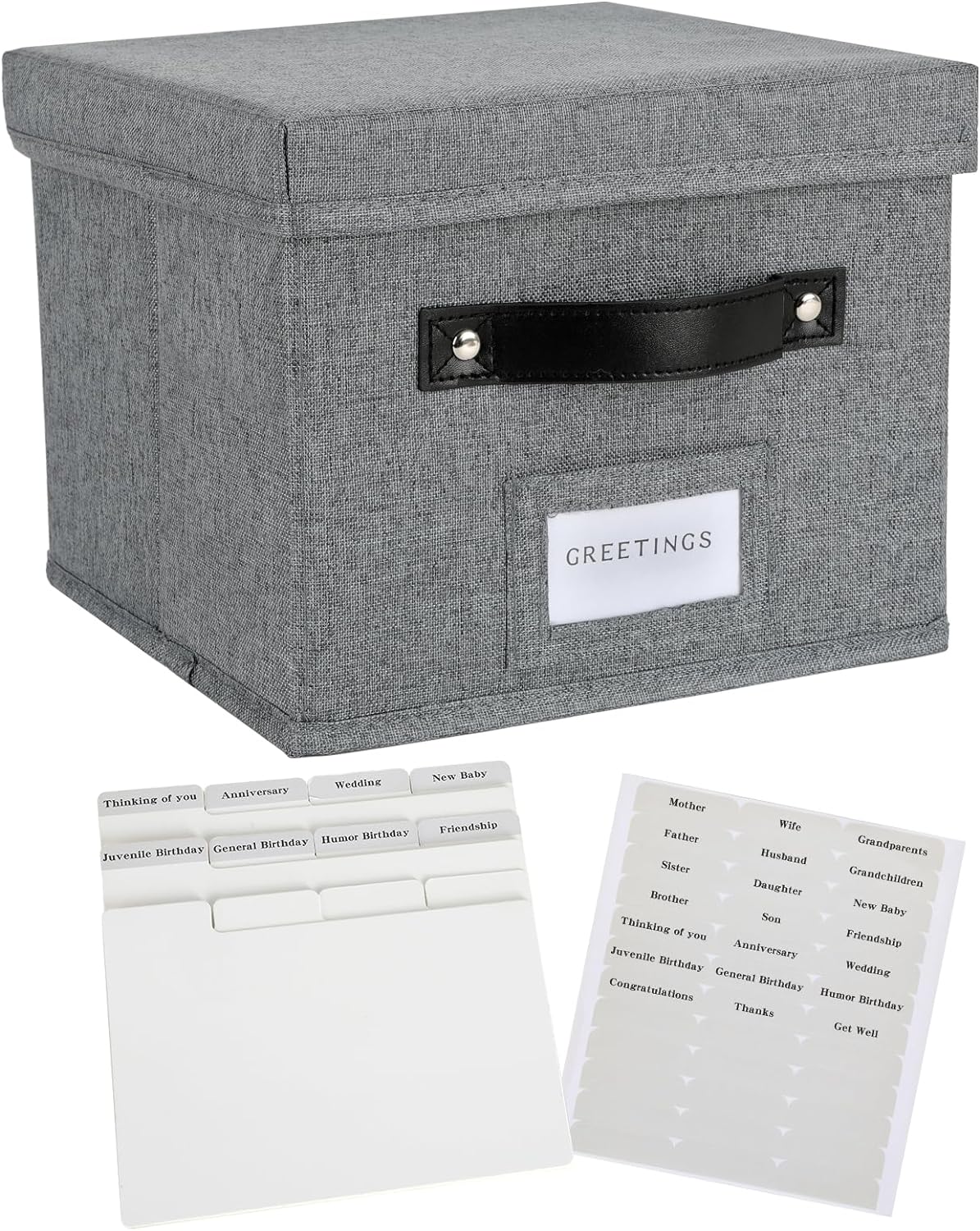 Greeting Card Organizer with dividers - Storage Box with lid Holds 150+ Cards - Assortment Box for Greeting Cards,Recipes, Photos, Envelopes, Keepsake - 9 x 9 x 7 Inches (Gray, 1 pcs)