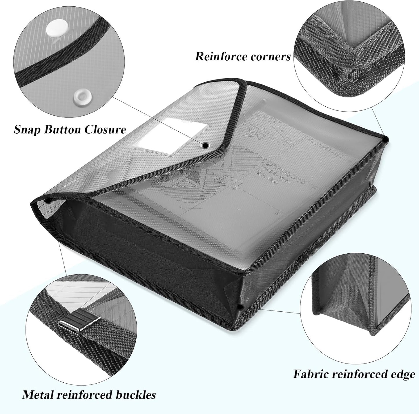 10 Pieces Plastic File Folders Envelope Expanding File Wallet Organizer Documents Folder with Snap Closure and Pocket, A4 Size Waterproof Transparent Pouch(Grey,Horizontal)