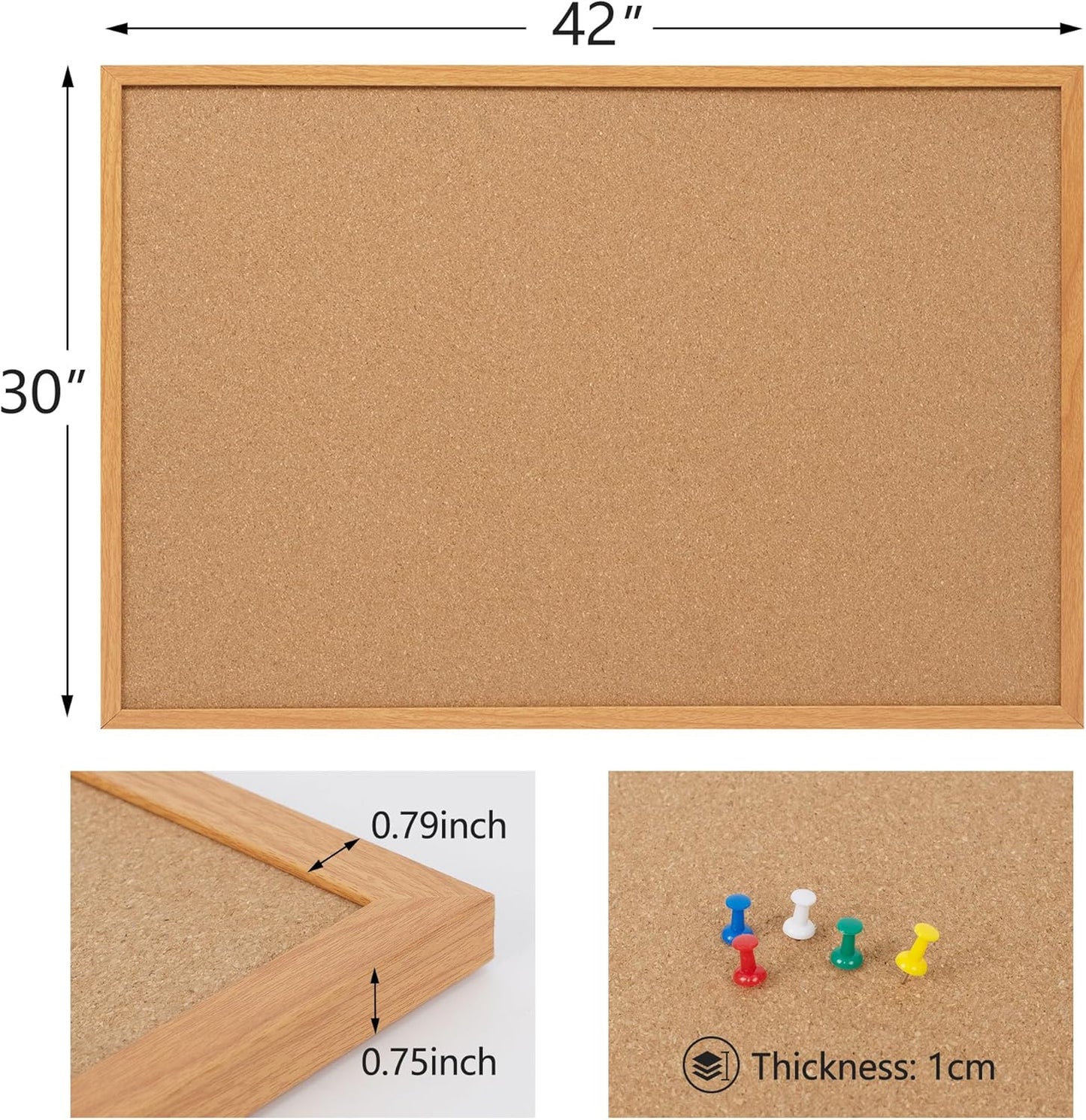 Board2by 2 Pack Cork Board Bulletin Board 30" x 42", Oak Framed 4x3 Corkboard, Office Board for Wall Decor, Large Wall Mounted Notice Pin Board with 30 Push Pins for School, Home & Office
