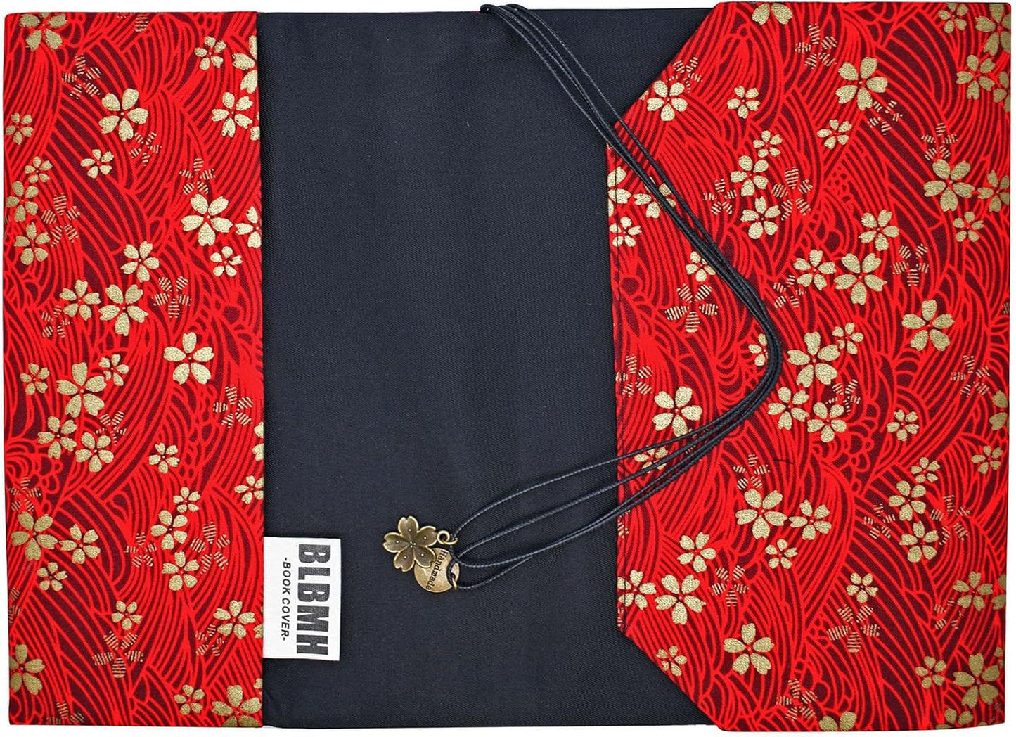 BLBMH A5 Book Cover for Paperbacks- Adjustable Fabric Book Sleeve Cover Protector Fit for 5.5x8.2 inch Hardcover Softcover Book Novels Notebook -Red Cherry Blossoms