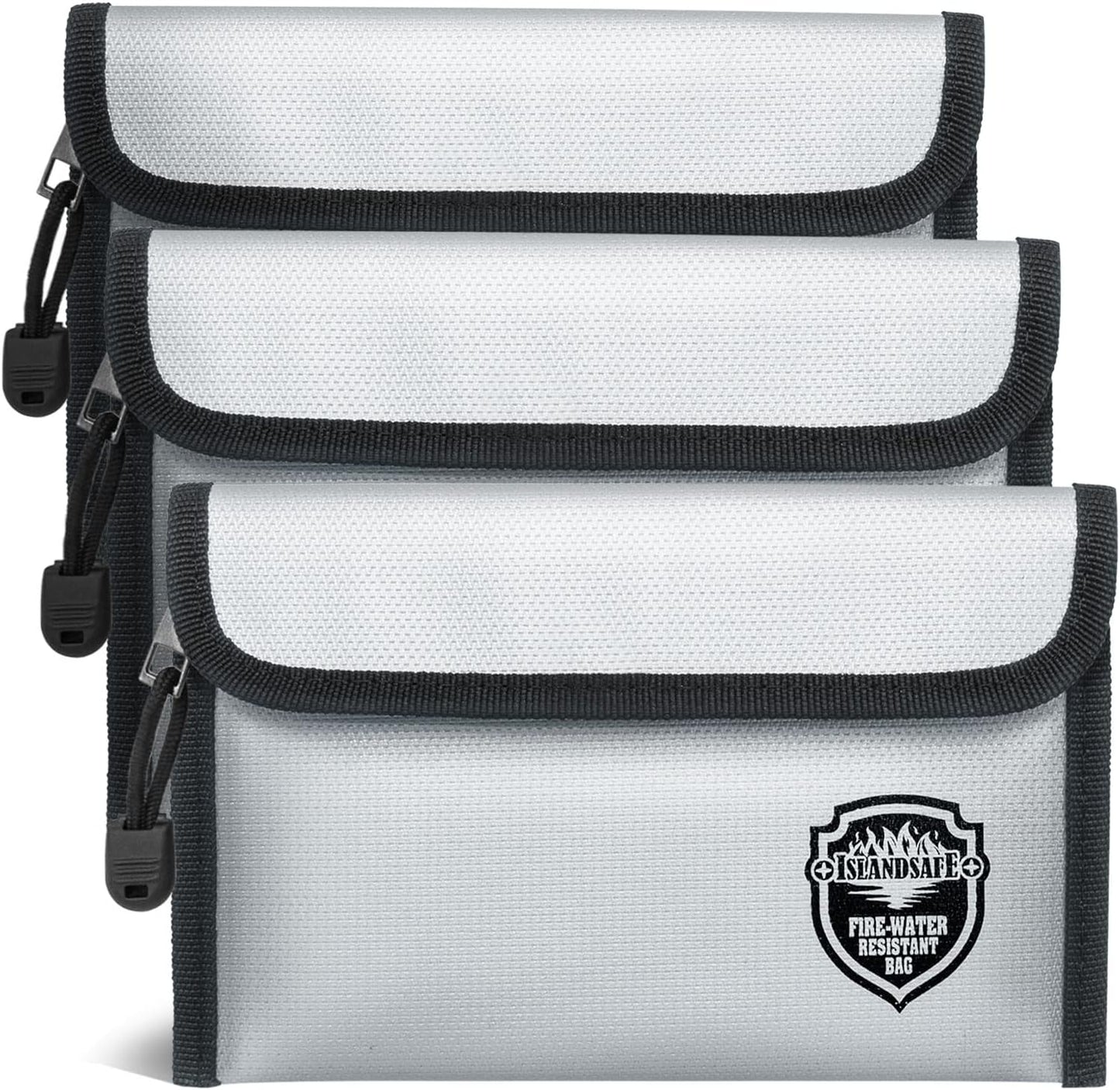 Fireproof Document Bag (5x8 inch), 3Pack Waterproof Money Bag Pocket with Zipper Closure, Storage Pouch for Valuables, A4 A5 Document File, Cash, Credit Card, Passport (3Pack, Grey)