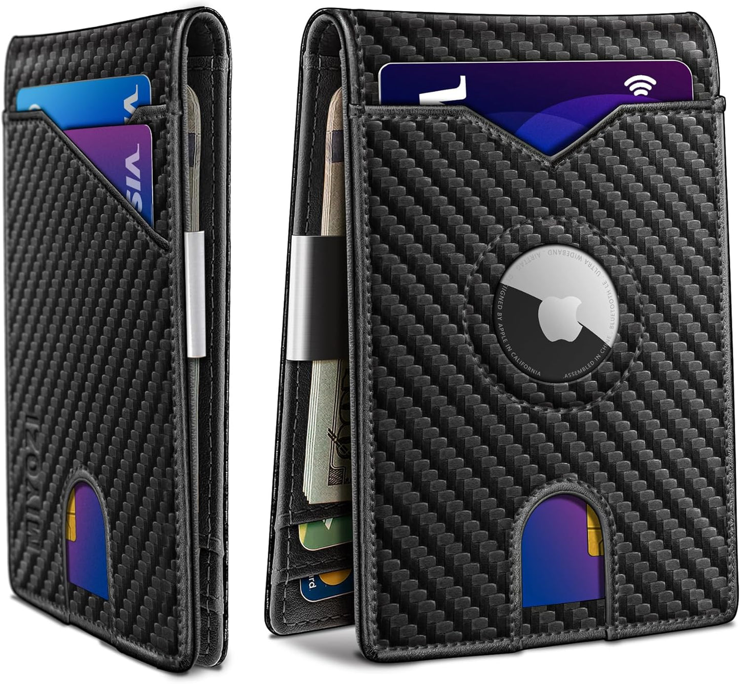 Airtag Wallet for Men,with Money Clip 11 Cards Slim Front Pocket Leather RFID Blocking Wallet with Gift Box