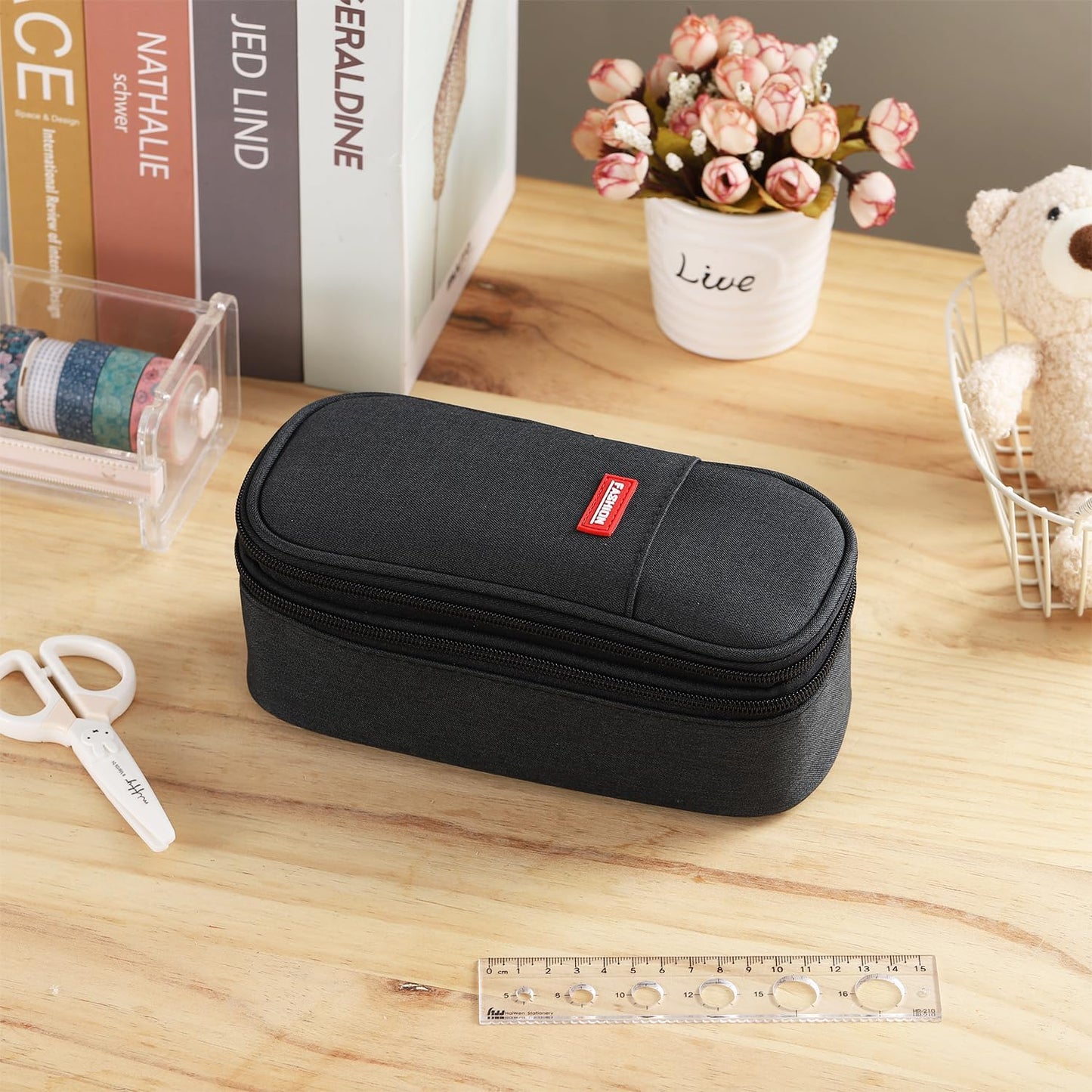 Big Pencil Case Large Capacity Pencil Bag with Zipper Pencil Pouch for Boys Girls Kids Adults Stationery Pencil Pen Case Organizer for School Office Black