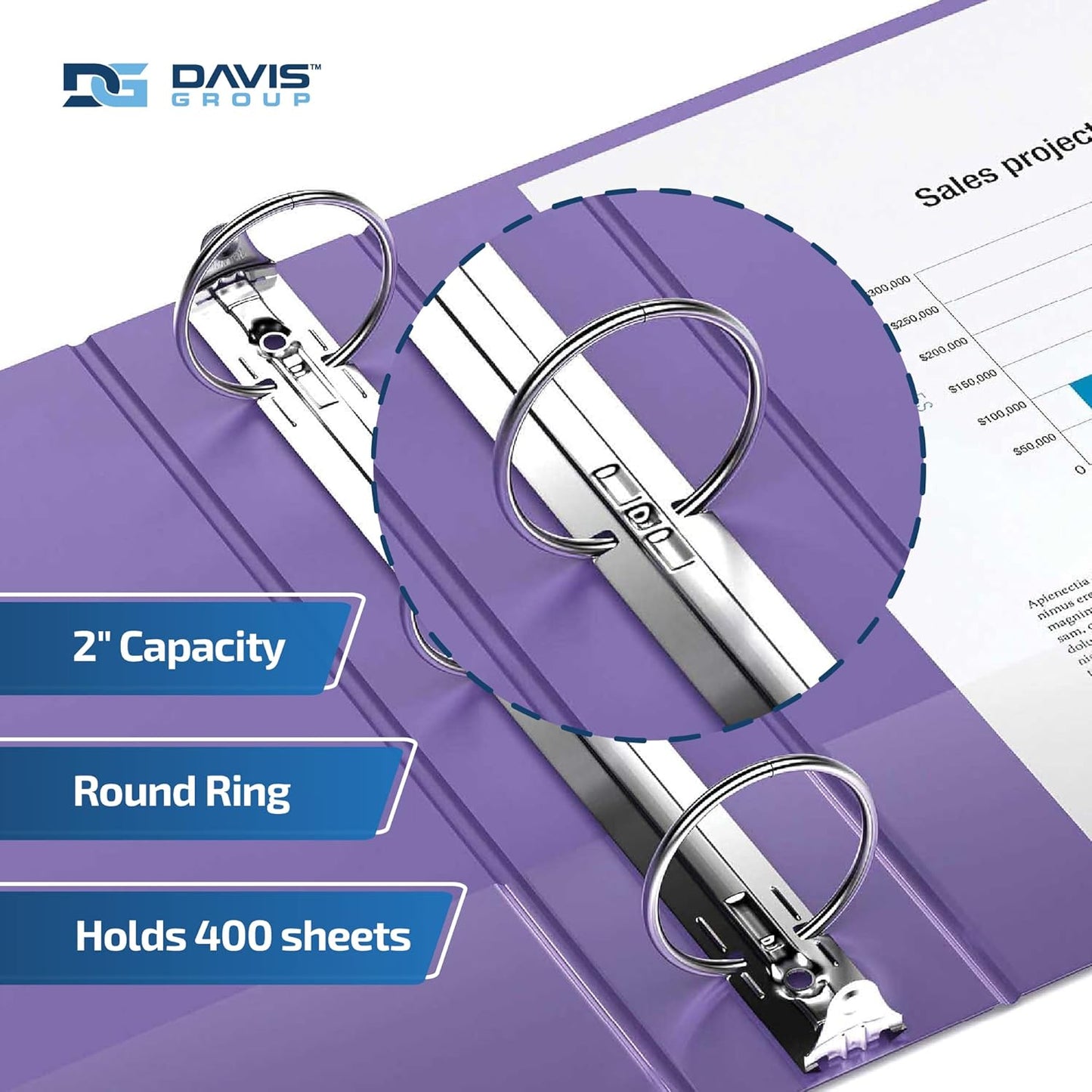 Easyview Premium 3-Ring Binders with Clear-View Covers and Round Rings, Binders for School or Office, 2 Inch, Pack of 6, Purple