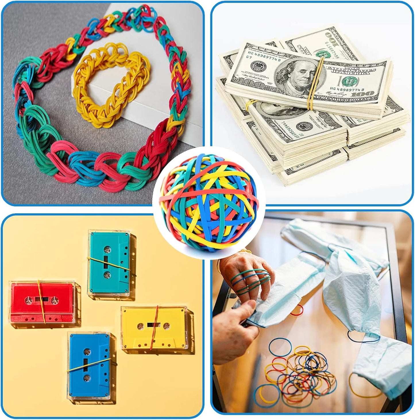 Anvin Rubber Band Ball 180 Around Rubber Bands 150g Elastics Colorful Bands Wrapping Bands Durable Bands for Stationery Document Organizing Stocking Fillers(Assorted Colors in Blue Green Red Yellow)