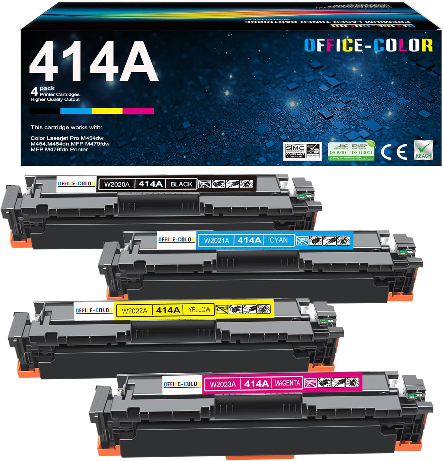 414A Toner Cartridges 4 Pack Replacement for HP Color Laserjet Pro MFP M479fdw MFP M479fdn, Enterprise MFP M454dw M454dn M480f M479 M454 Printer Ink (Black,Cyan,Magenta,Yellow)