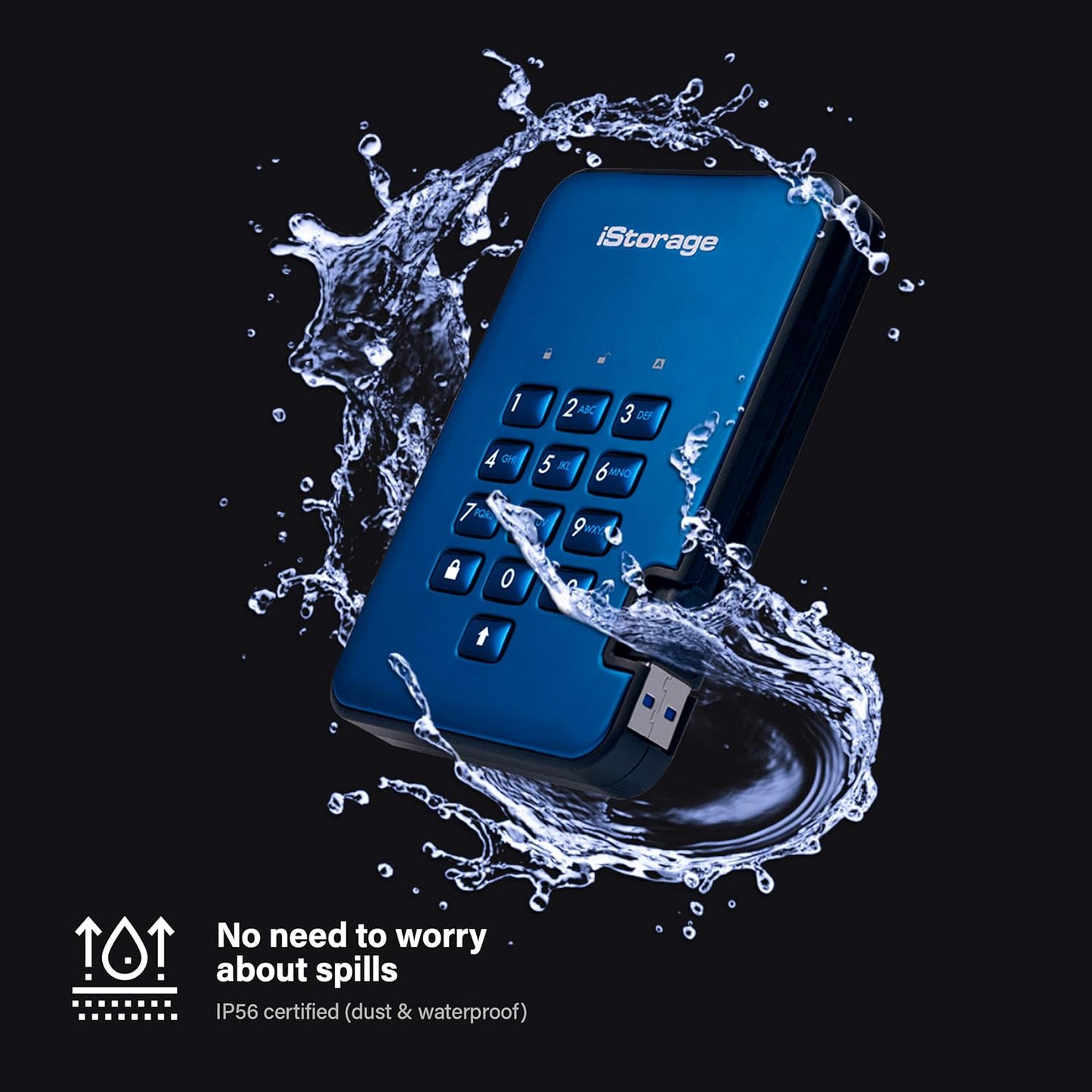 iStorage diskAshur2 HDD 500GB Blue | Secure portable hard drive | Password protected | Dust & water resistant | Hardware Encryption