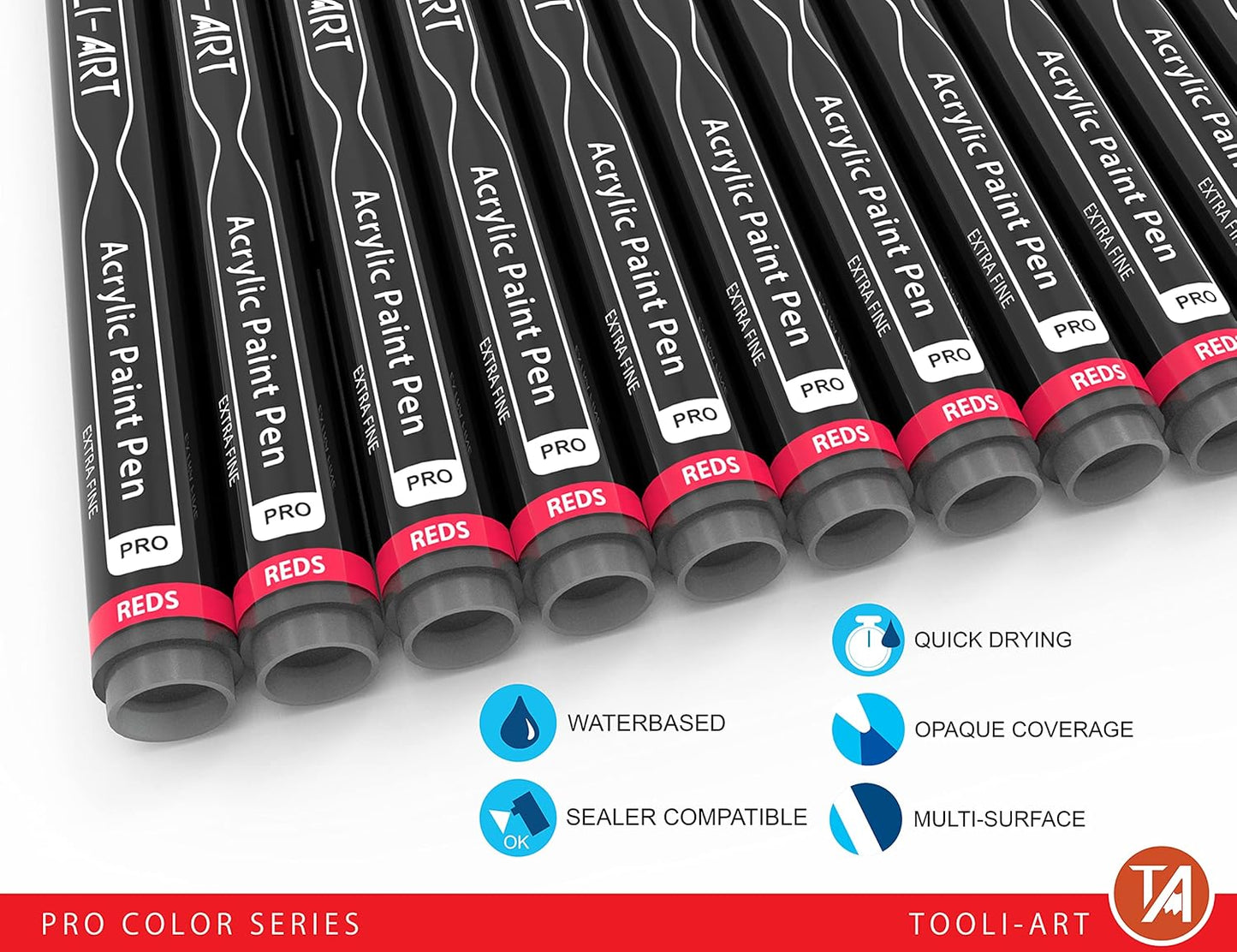 Acrylic Paint Pens 22 Red & Pink Tones Assorted Pro Color Series Markers Set 0.7mm Extra Fine Tip for Rock Painting, Glass, Mugs, Wood, Metal, Canvas, Projects, Non Toxic, Waterbased, Quick Drying