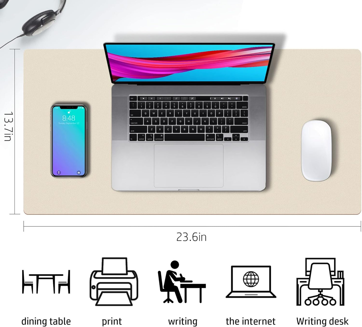 Aothia Double-Sided PU Leather Desk Pad - Non-Slip Large Mouse Pad & Desk Mat for Office, Home - Waterproof, Easy to Clean, Durable Dual-Sided Surface (23.6"x13.7", Beige)