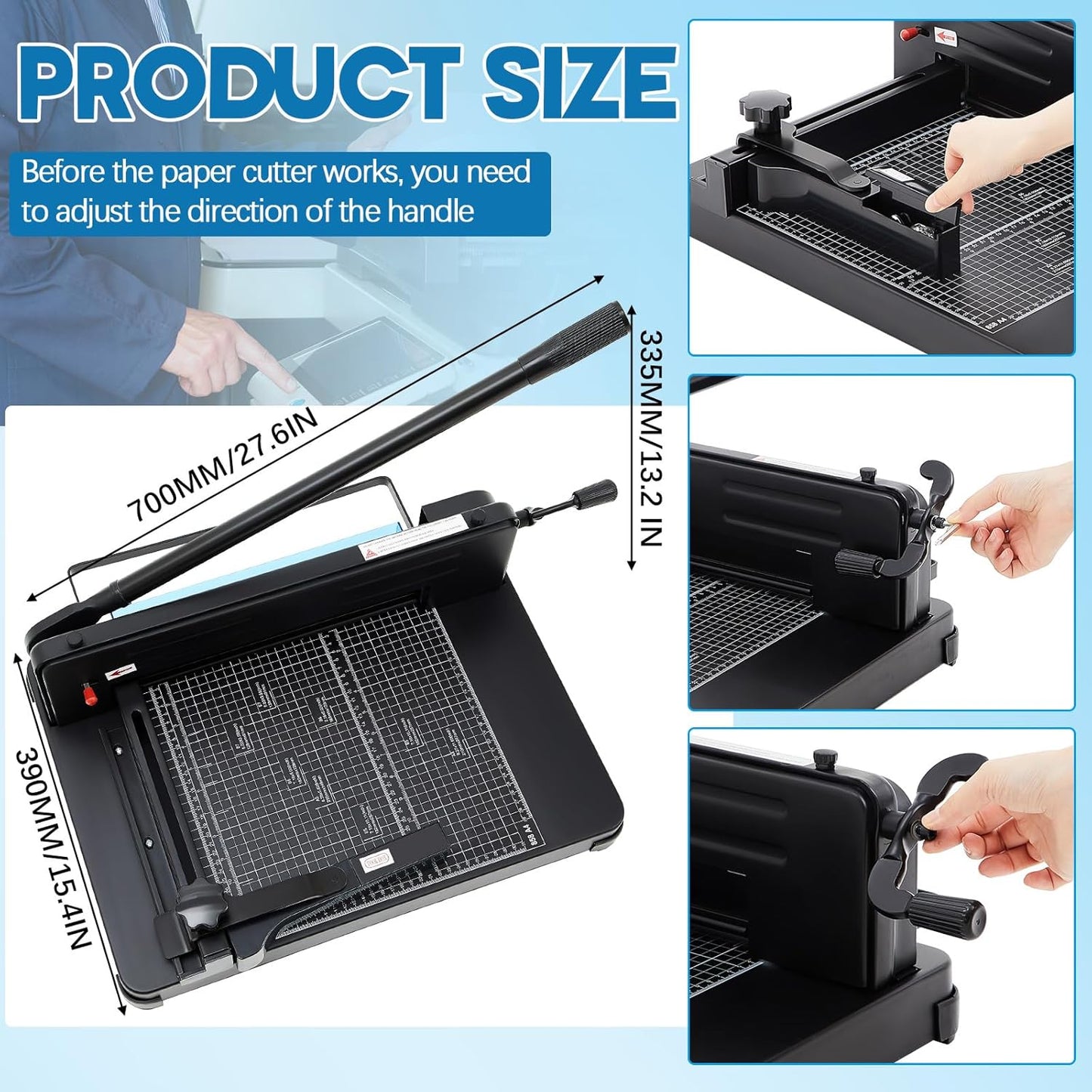 12 Inch A4 Guillotine Paper Cutter Heavy Duty Paper Cutter 400 Sheet Capacity Stack Cards Trimmer Steel Slicer with Metal Base for Cards Leather Office Home School (Black)