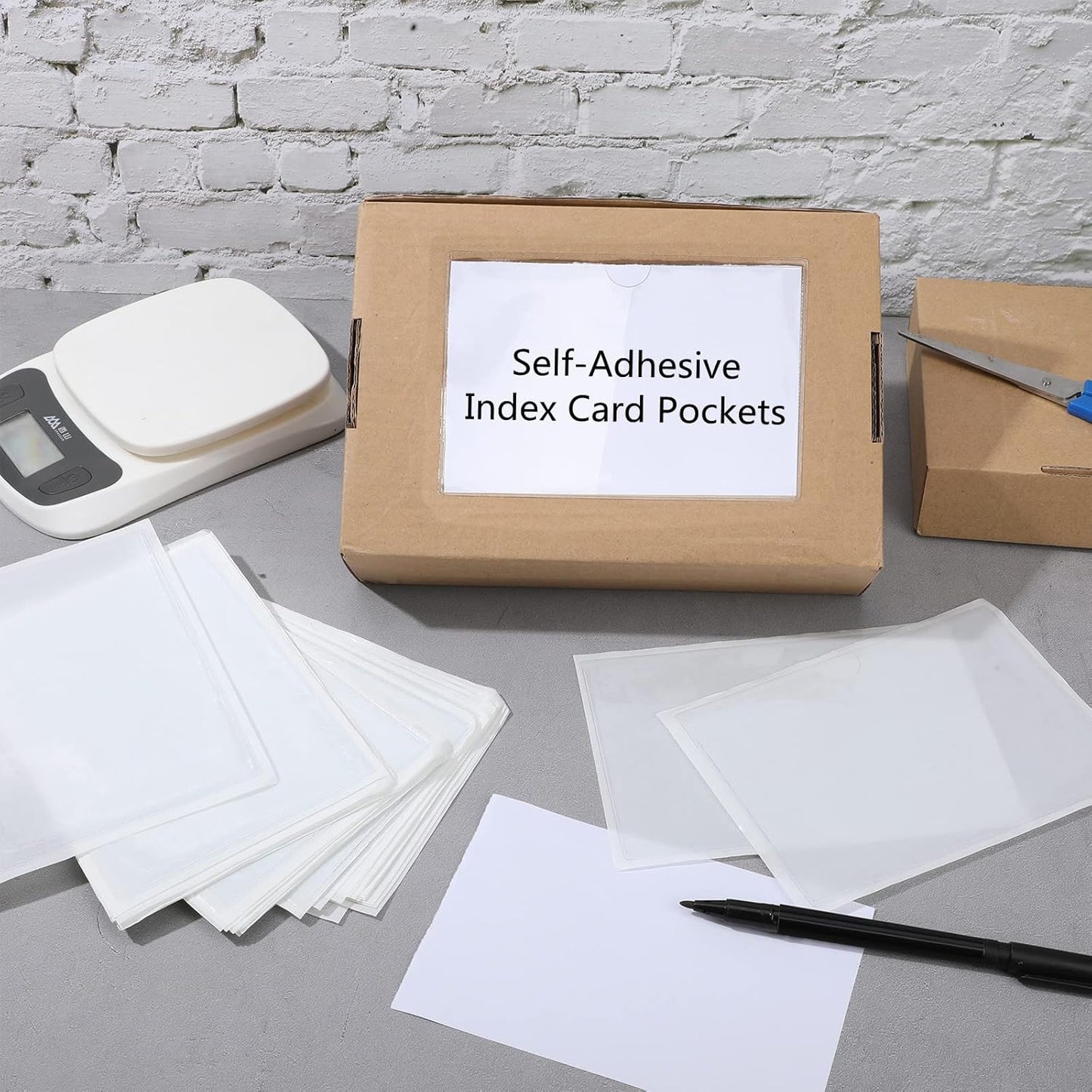 Chinco 50 Pack Clear Adhesive Pockets, Labels for Storage Bins, Plastic Self Adhesive Index Card Holder with Top Open for Organizing Bins Box Drawer(4.3 x 6.3 Inches)