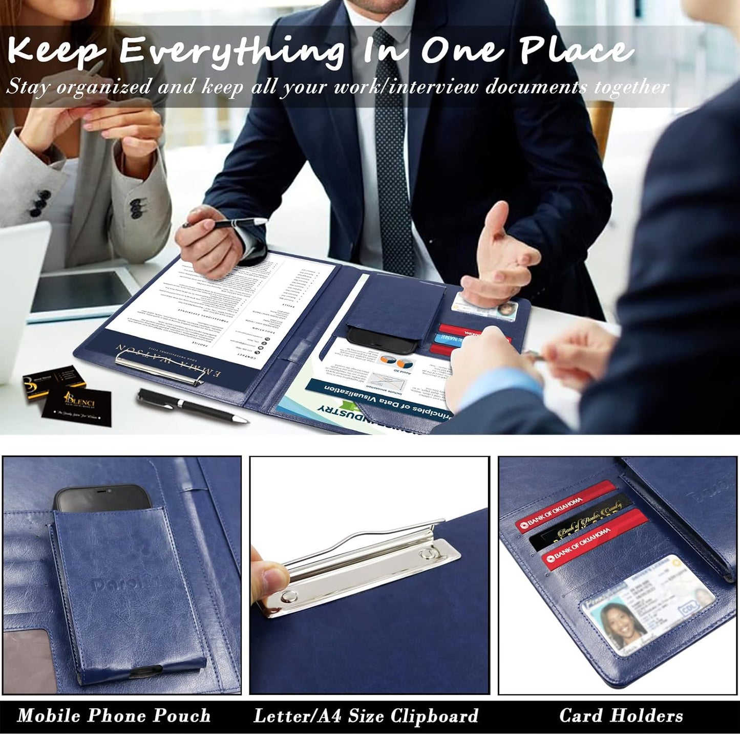 Darolin Business/Resume Padfolio Portfolio Folder with Letter/A4 Size Clipboard, Interview/Conference/Legal Document Organizer, Premium Portfolio Professional Case, Padfolio for Women/Men-Blue