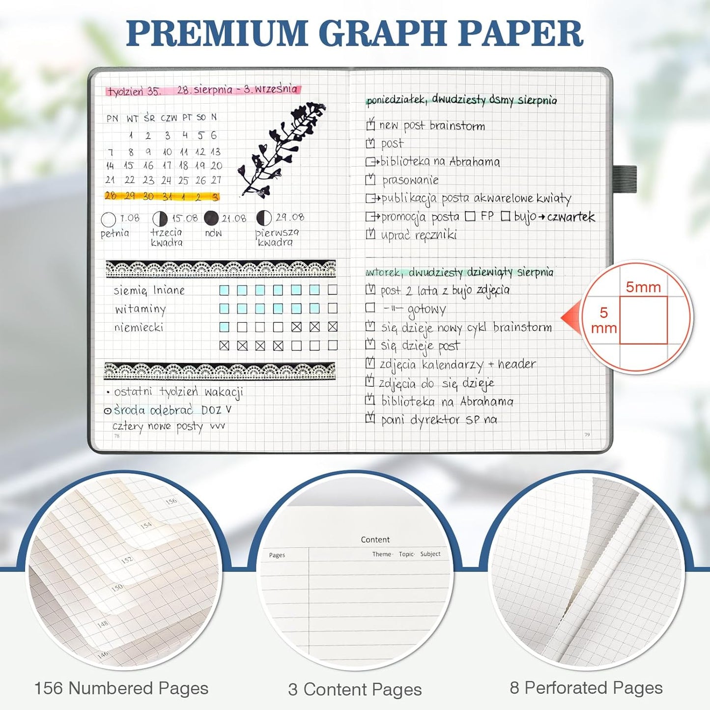 Graph Paper Notebook 3 Pack, A5 Grid Notebook Journal, Graph Notebook with 120gsm Paper, Hardcover Leather Journal for Writing, Grid Paper Notebook for Work, School Supplies, Engineering,5.75" x 8.38"