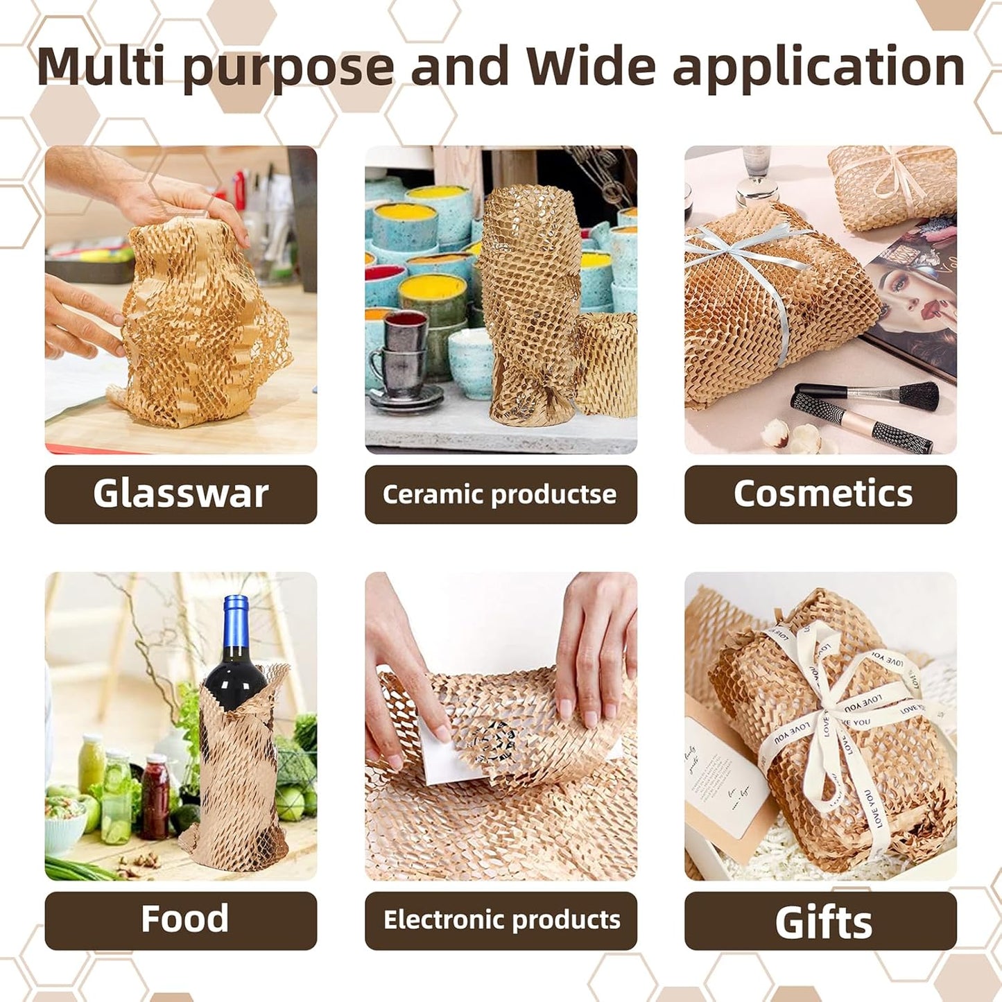 Honeycomb Packing Paper Wrap 12"x100' Sustainable Alternative to Bubble Wrap for Moving Shipping/Gift, Biodegradable & Fully Recyclable Bubble Paper Wrapping with 20 Fragile Sticker……