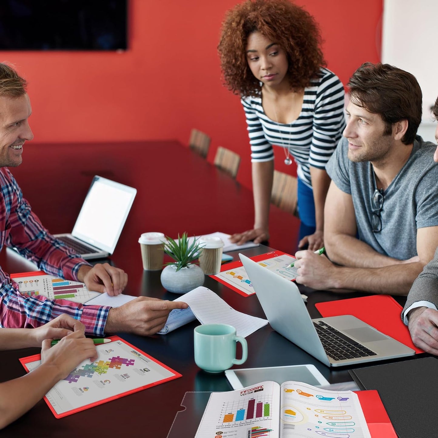 HAUTOCO 5 Pack Plastic Report Covers with 3-Prong Fasteners Clear Front Presentation Folders Resume Folders for 8.5x11 Letter Size Paper, Document Report Cover for School Office Business, Red